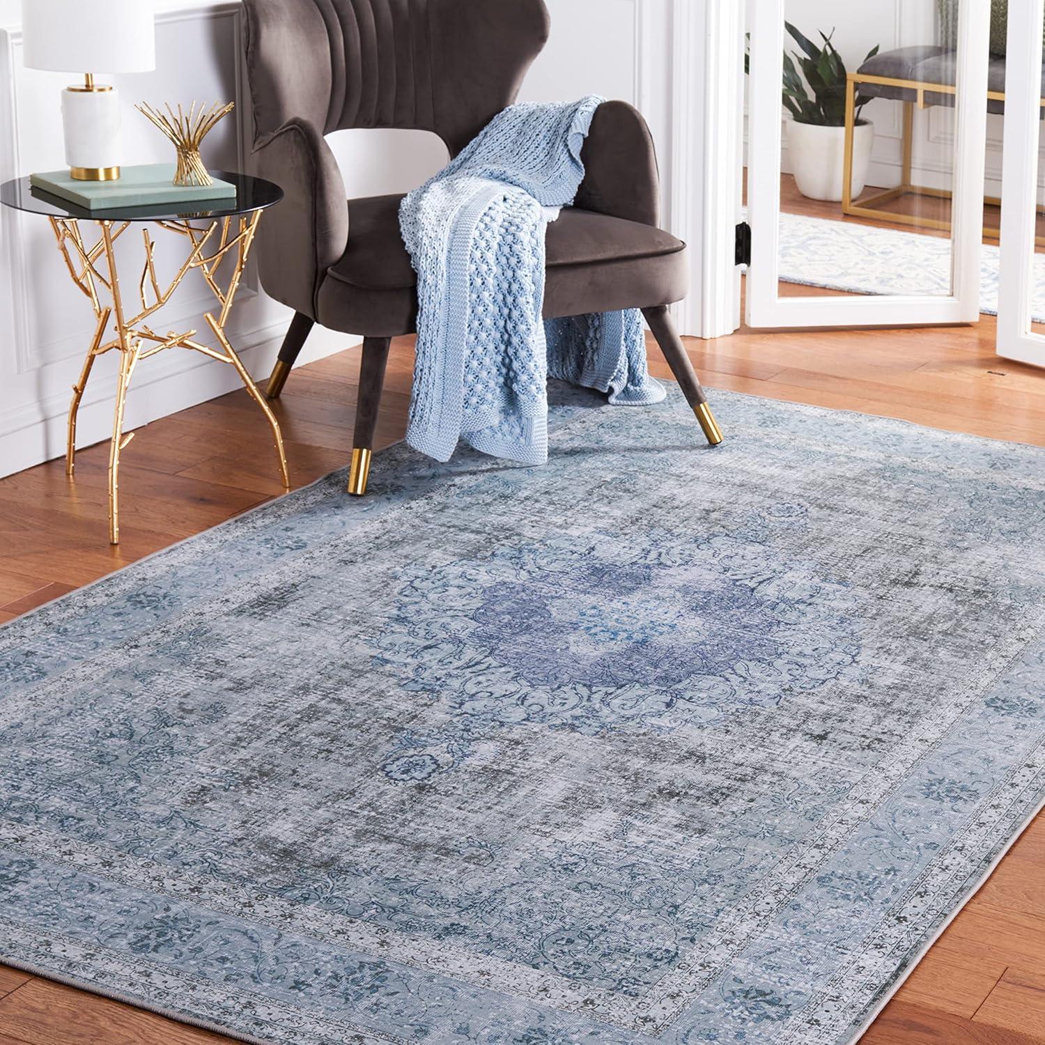 image:imageSAFAVIEH Washable Rug Tucson Collection 8 x 10 Black amp Grey Slip Resistant amp Easy to Clean Ideal for Living Room Bedroom Dining Space TSN190ZGreen