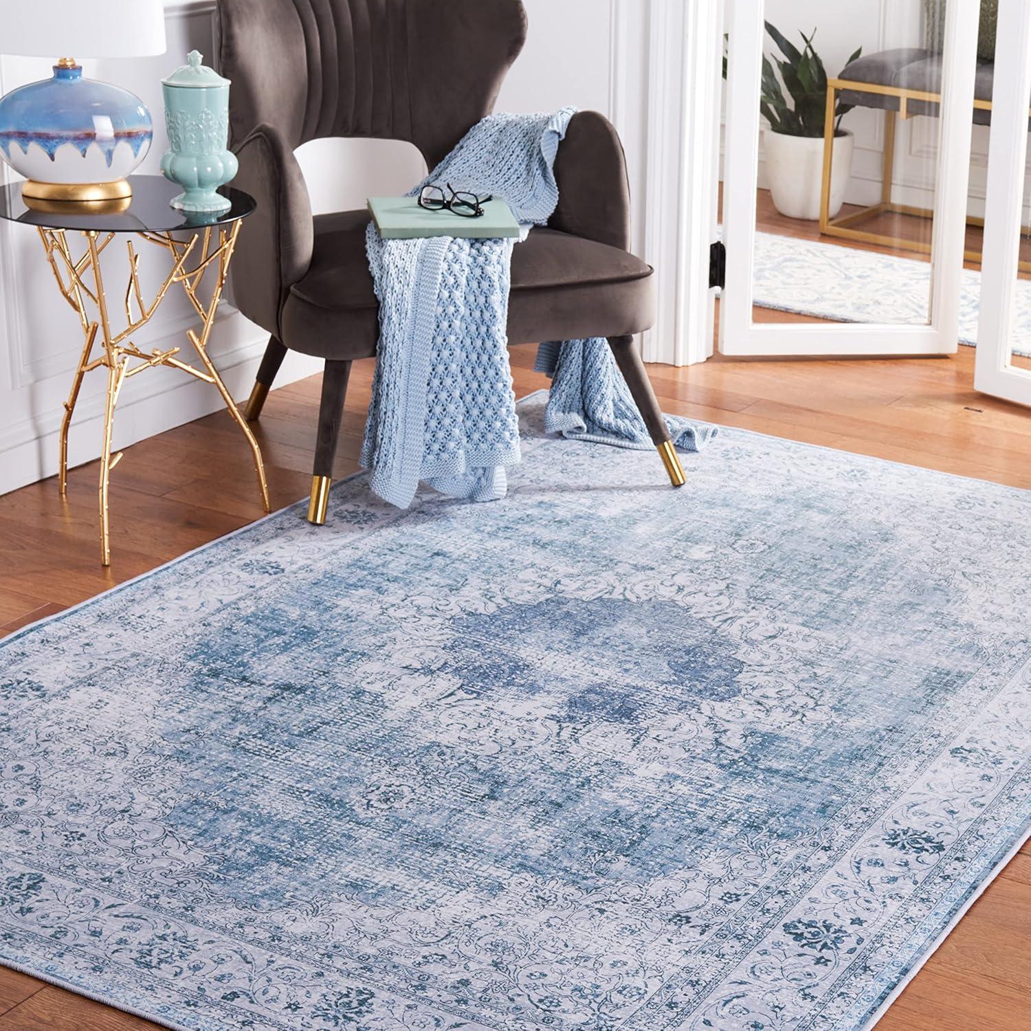 image:imageSAFAVIEH Washable Rug Tucson Collection 8 x 10 Black amp Grey Slip Resistant amp Easy to Clean Ideal for Living Room Bedroom Dining Space TSN190ZGreenGrey