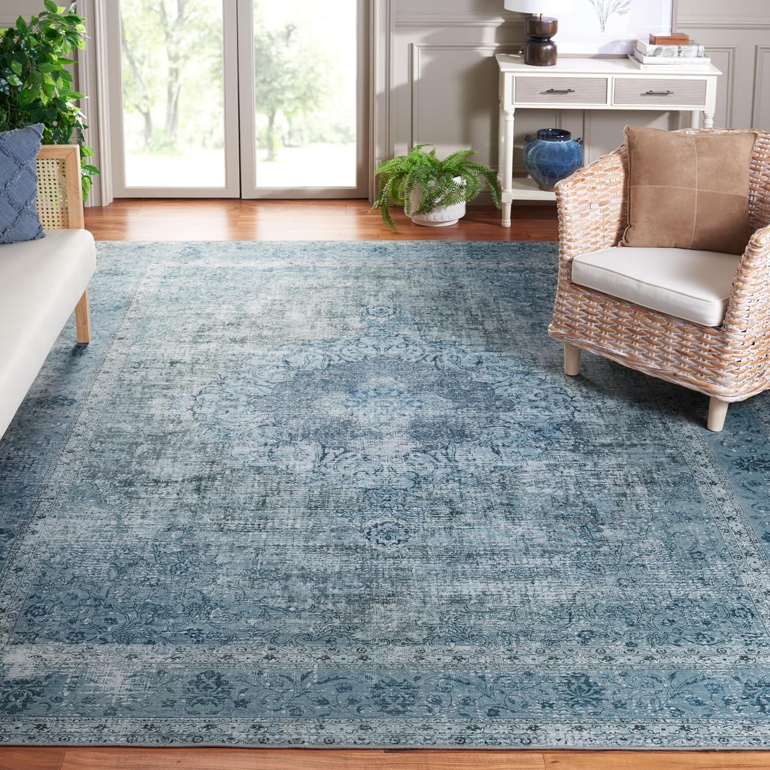 image:imageSAFAVIEH Washable Rug Tucson Collection 8 x 10 Black amp Grey Slip Resistant amp Easy to Clean Ideal for Living Room Bedroom Dining Space TSN190ZGreen
