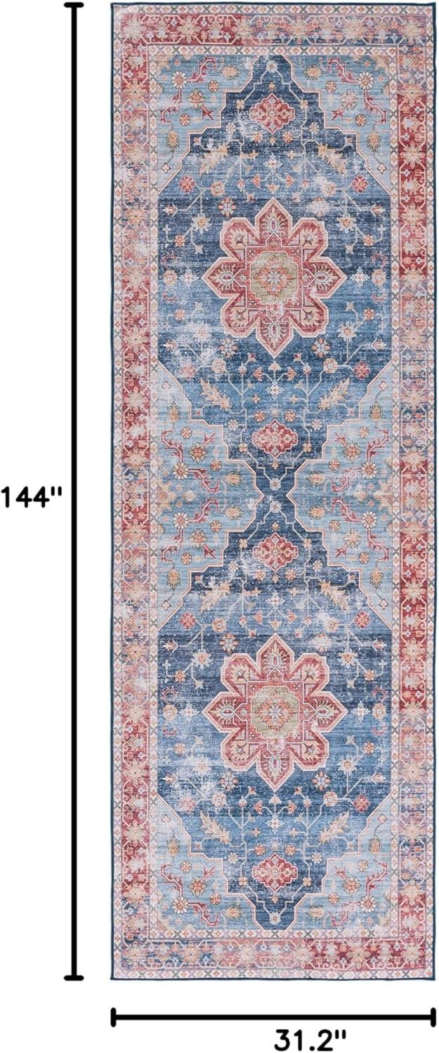 image:imageSAFAVIEH Washable Rug Tucson Collection 8 x 10 Blue amp Rust Slip Resistant amp Easy to Clean Ideal for Living Room Bedroom Dining Space TSN110MBlueRust