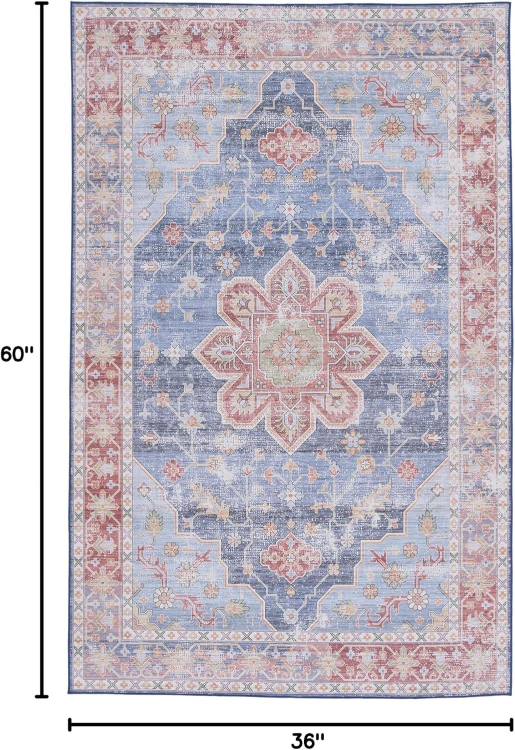 image:imageSAFAVIEH Washable Rug Tucson Collection 8 x 10 Blue amp Rust Slip Resistant amp Easy to Clean Ideal for Living Room Bedroom Dining Space TSN110MBlueRust