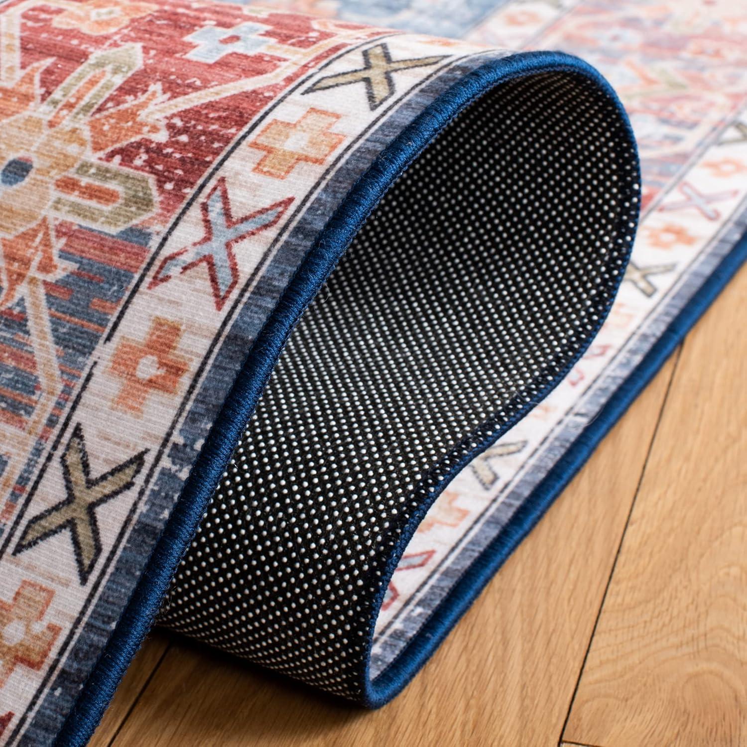 image:imageSAFAVIEH Washable Rug Tucson Collection 8 x 10 Blue amp Rust Slip Resistant amp Easy to Clean Ideal for Living Room Bedroom Dining Space TSN110MBlueRust