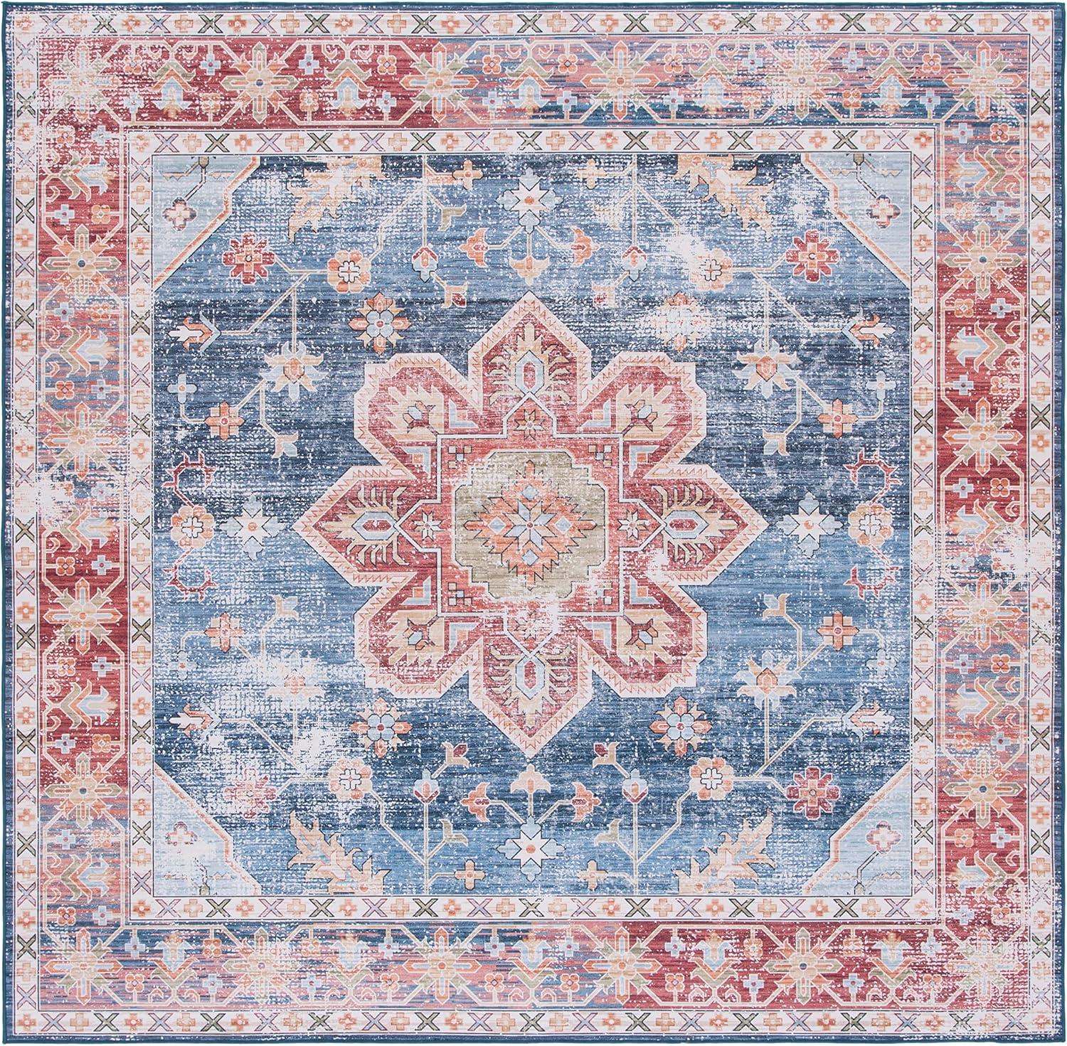 image:imageSAFAVIEH Washable Rug Tucson Collection 8 x 10 Blue amp Rust Slip Resistant amp Easy to Clean Ideal for Living Room Bedroom Dining Space TSN110MBlueRust