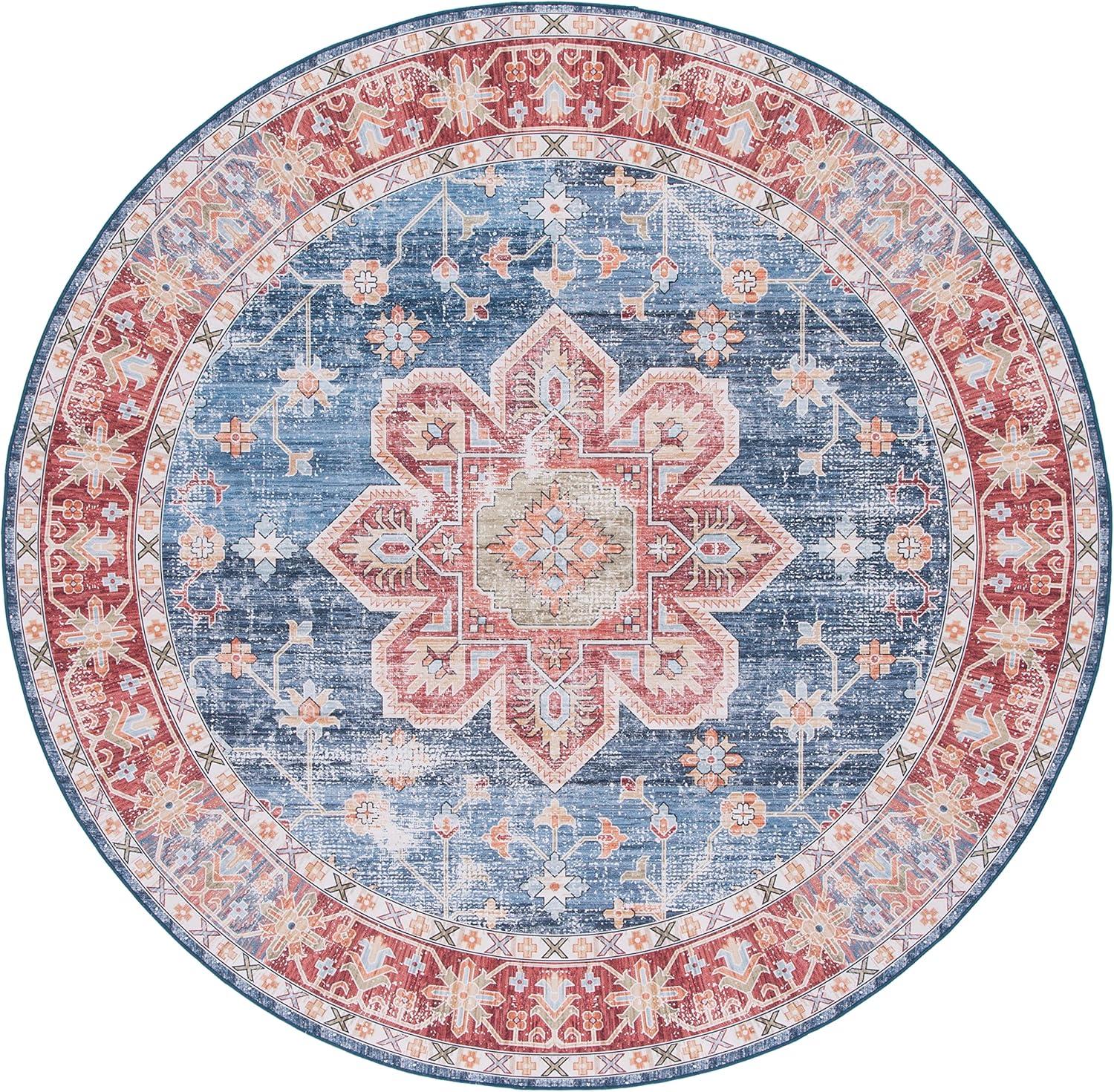 image:imageSAFAVIEH Washable Rug Tucson Collection 8 x 10 Blue amp Rust Slip Resistant amp Easy to Clean Ideal for Living Room Bedroom Dining Space TSN110MBlueRust