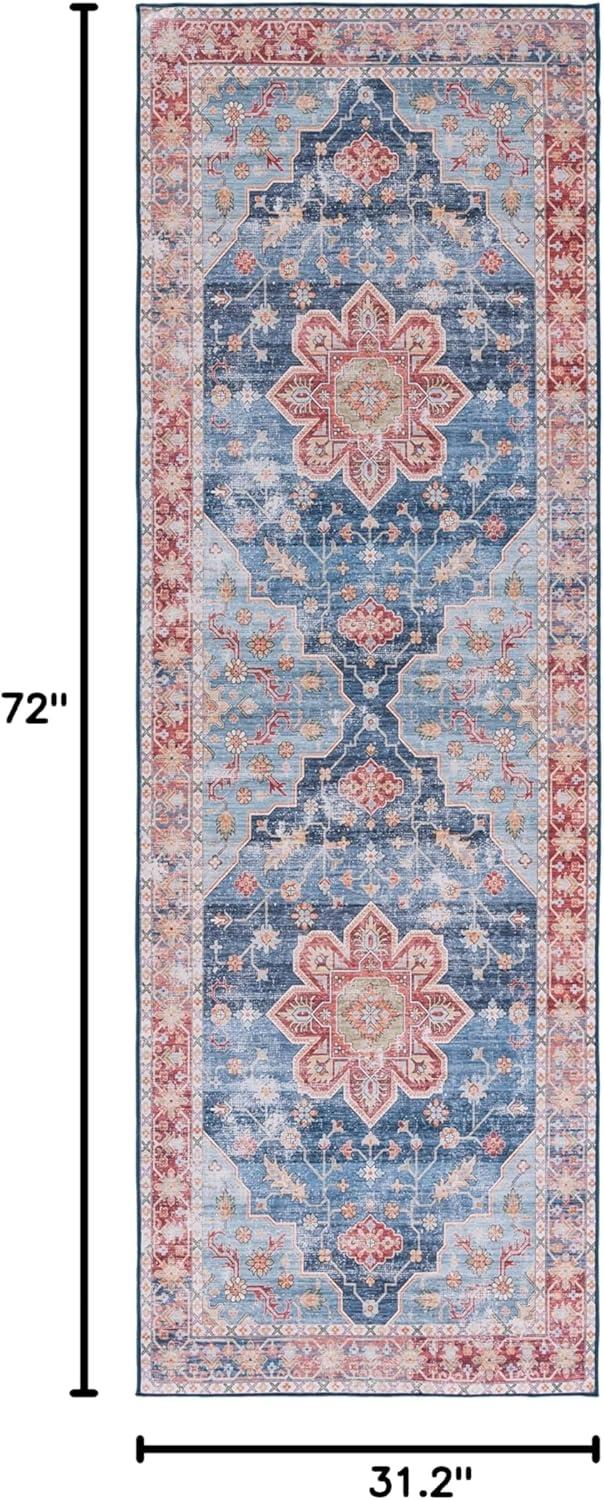 image:imageSAFAVIEH Washable Rug Tucson Collection 8 x 10 Blue amp Rust Slip Resistant amp Easy to Clean Ideal for Living Room Bedroom Dining Space TSN110MBlueRust