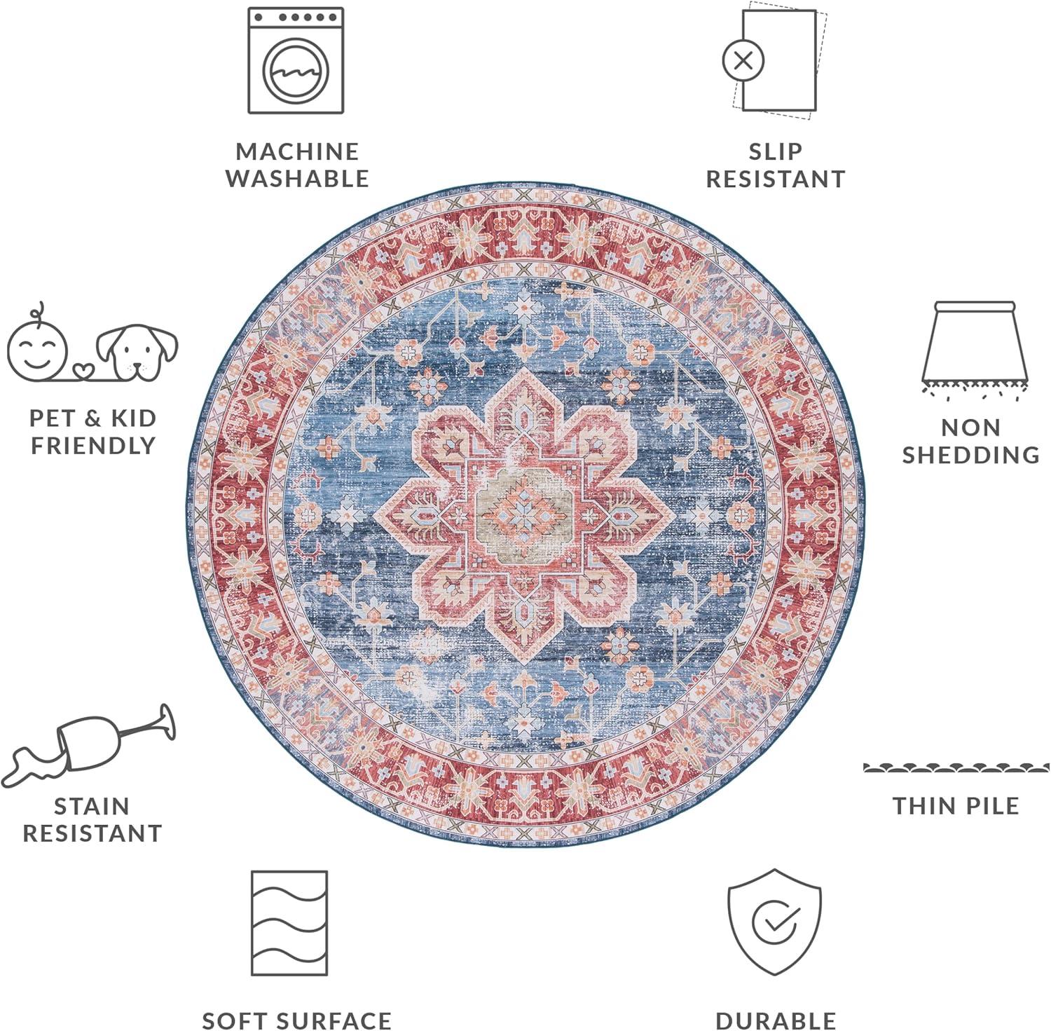 image:imageSAFAVIEH Washable Rug Tucson Collection 8 x 10 Blue amp Rust Slip Resistant amp Easy to Clean Ideal for Living Room Bedroom Dining Space TSN110MBlueRust