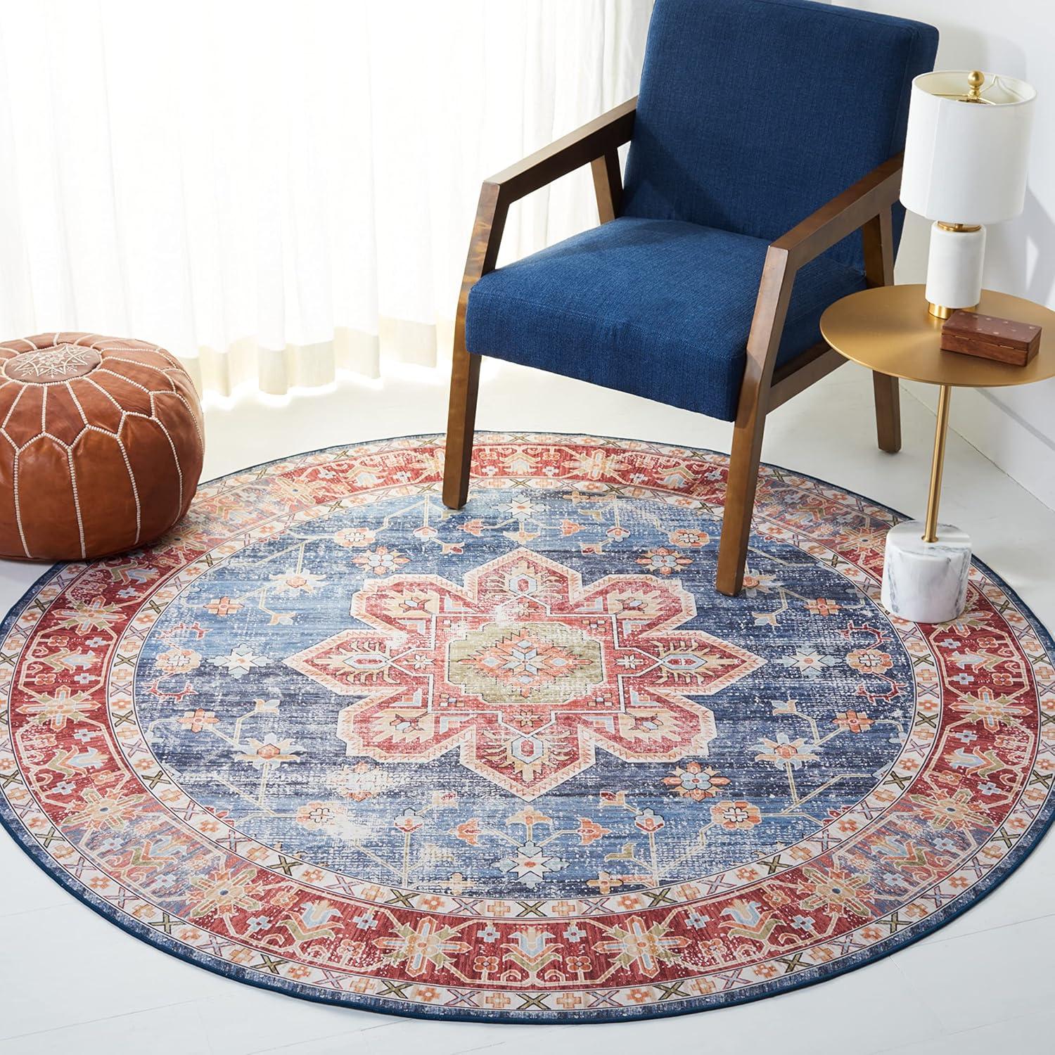 image:imageSAFAVIEH Washable Rug Tucson Collection 8 x 10 Blue amp Rust Slip Resistant amp Easy to Clean Ideal for Living Room Bedroom Dining Space TSN110MBlueRust