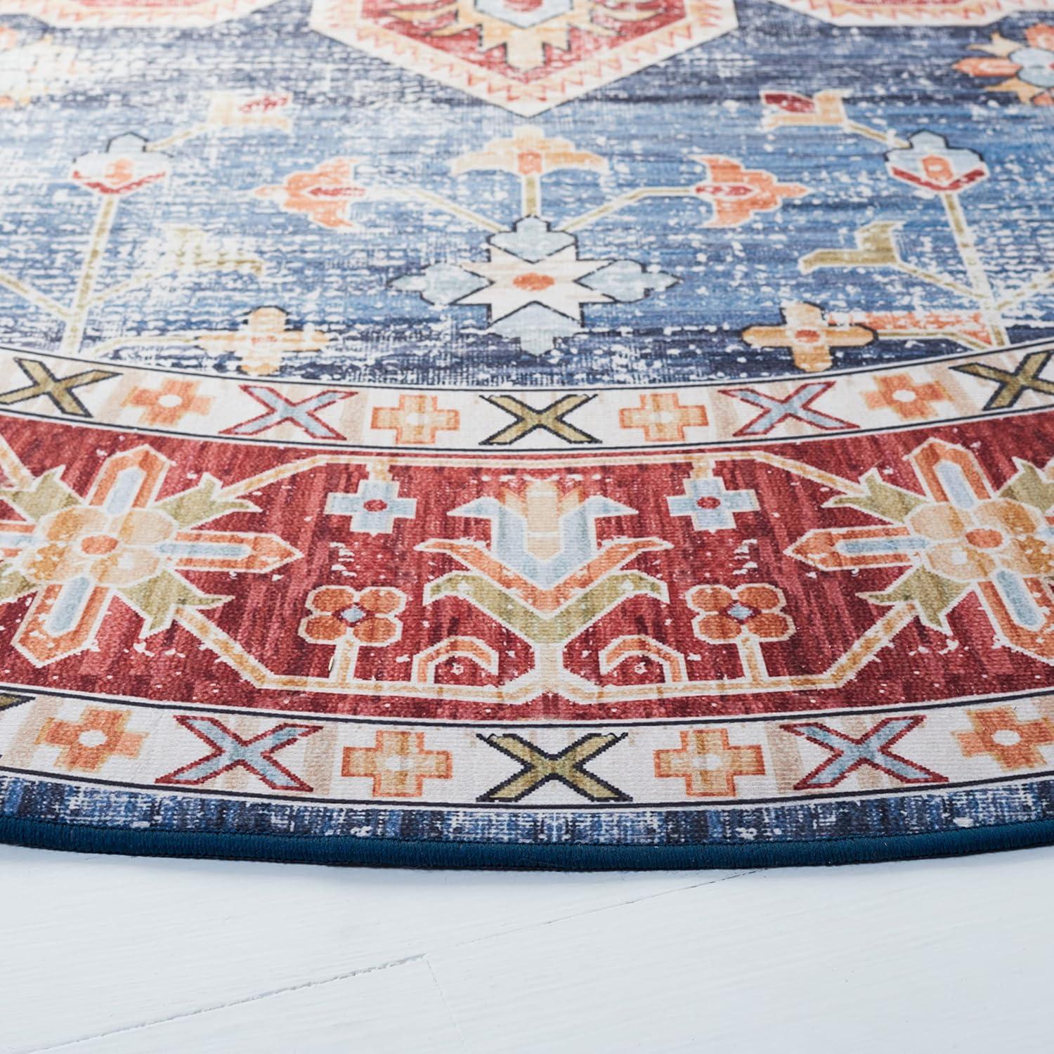 image:imageSAFAVIEH Washable Rug Tucson Collection 8 x 10 Blue amp Rust Slip Resistant amp Easy to Clean Ideal for Living Room Bedroom Dining Space TSN110MBlueRust