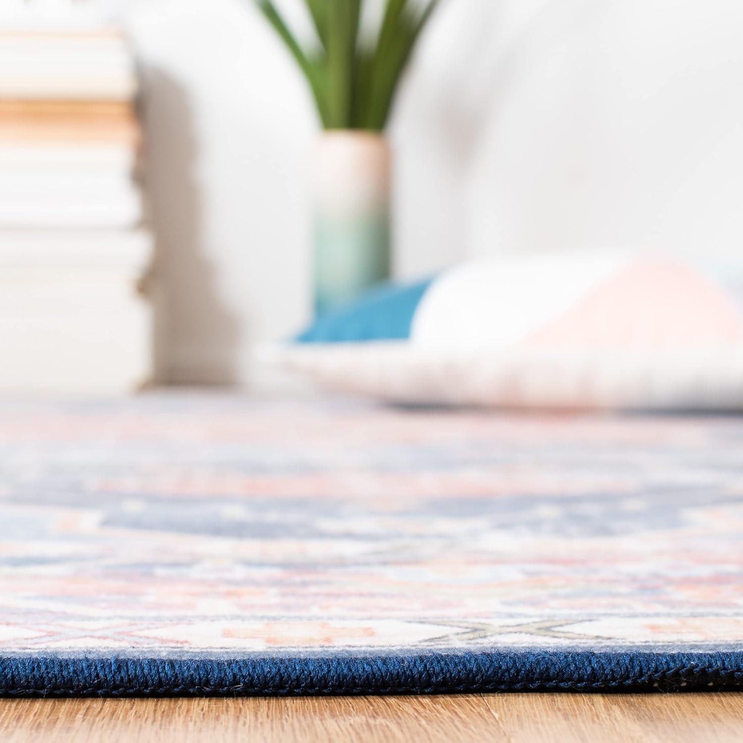 image:imageSAFAVIEH Washable Rug Tucson Collection 8 x 10 Blue amp Rust Slip Resistant amp Easy to Clean Ideal for Living Room Bedroom Dining Space TSN110MBlueRust