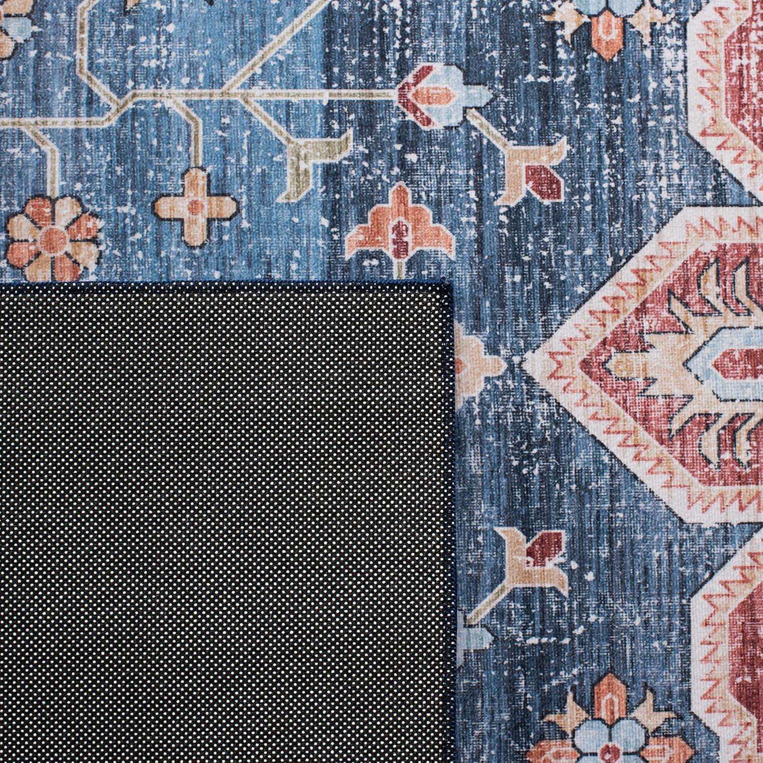 image:imageSAFAVIEH Washable Rug Tucson Collection 8 x 10 Blue amp Rust Slip Resistant amp Easy to Clean Ideal for Living Room Bedroom Dining Space TSN110MBlueRust