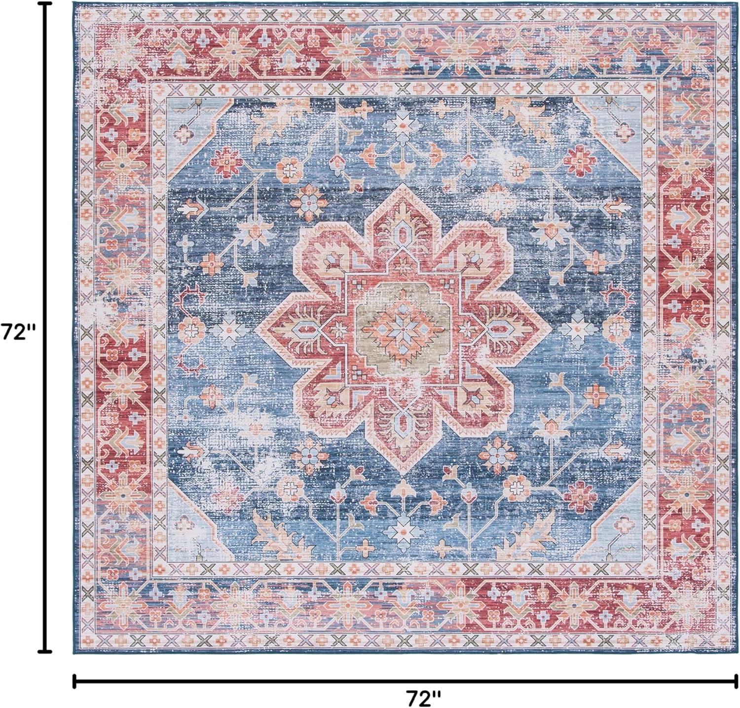 image:imageSAFAVIEH Washable Rug Tucson Collection 8 x 10 Blue amp Rust Slip Resistant amp Easy to Clean Ideal for Living Room Bedroom Dining Space TSN110MBlueRust