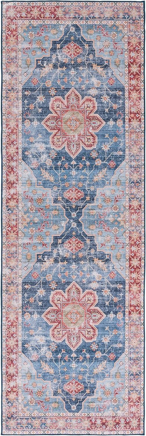 image:imageSAFAVIEH Washable Rug Tucson Collection 8 x 10 Blue amp Rust Slip Resistant amp Easy to Clean Ideal for Living Room Bedroom Dining Space TSN110MBlueRust