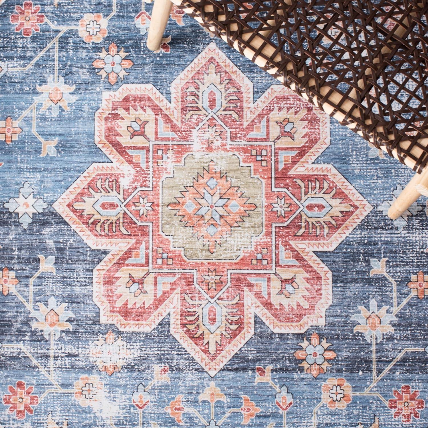 image:imageSAFAVIEH Washable Rug Tucson Collection 8 x 10 Blue amp Rust Slip Resistant amp Easy to Clean Ideal for Living Room Bedroom Dining Space TSN110MBlueRust