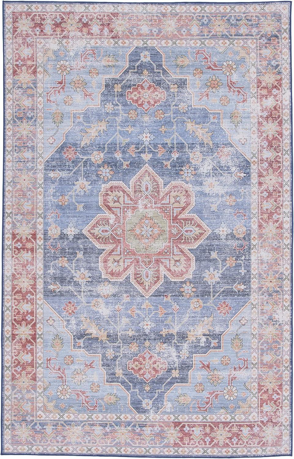image:imageSAFAVIEH Washable Rug Tucson Collection 8 x 10 Blue amp Rust Slip Resistant amp Easy to Clean Ideal for Living Room Bedroom Dining Space TSN110MBlueRust