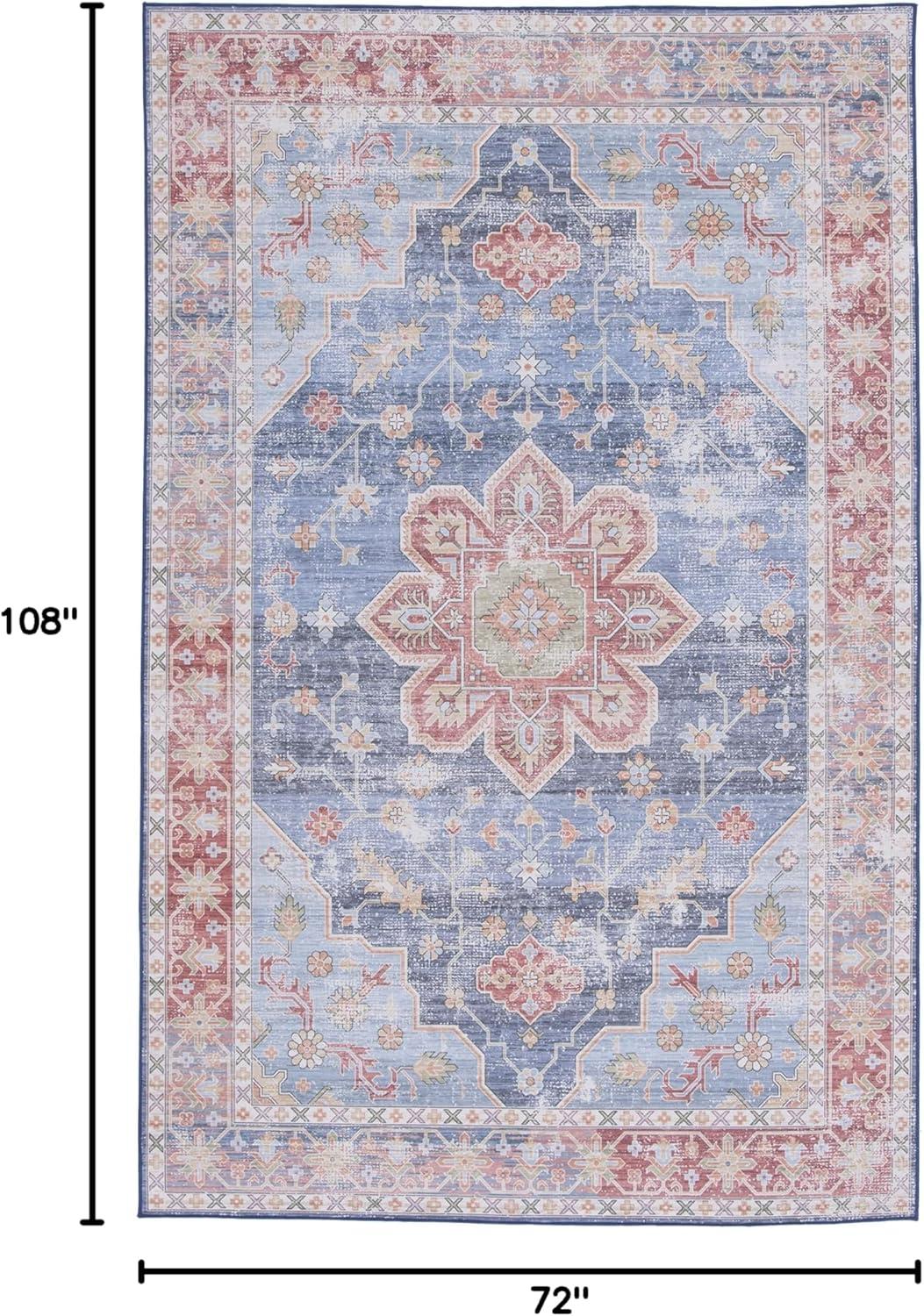 image:imageSAFAVIEH Washable Rug Tucson Collection 8 x 10 Blue amp Rust Slip Resistant amp Easy to Clean Ideal for Living Room Bedroom Dining Space TSN110MBlueRust
