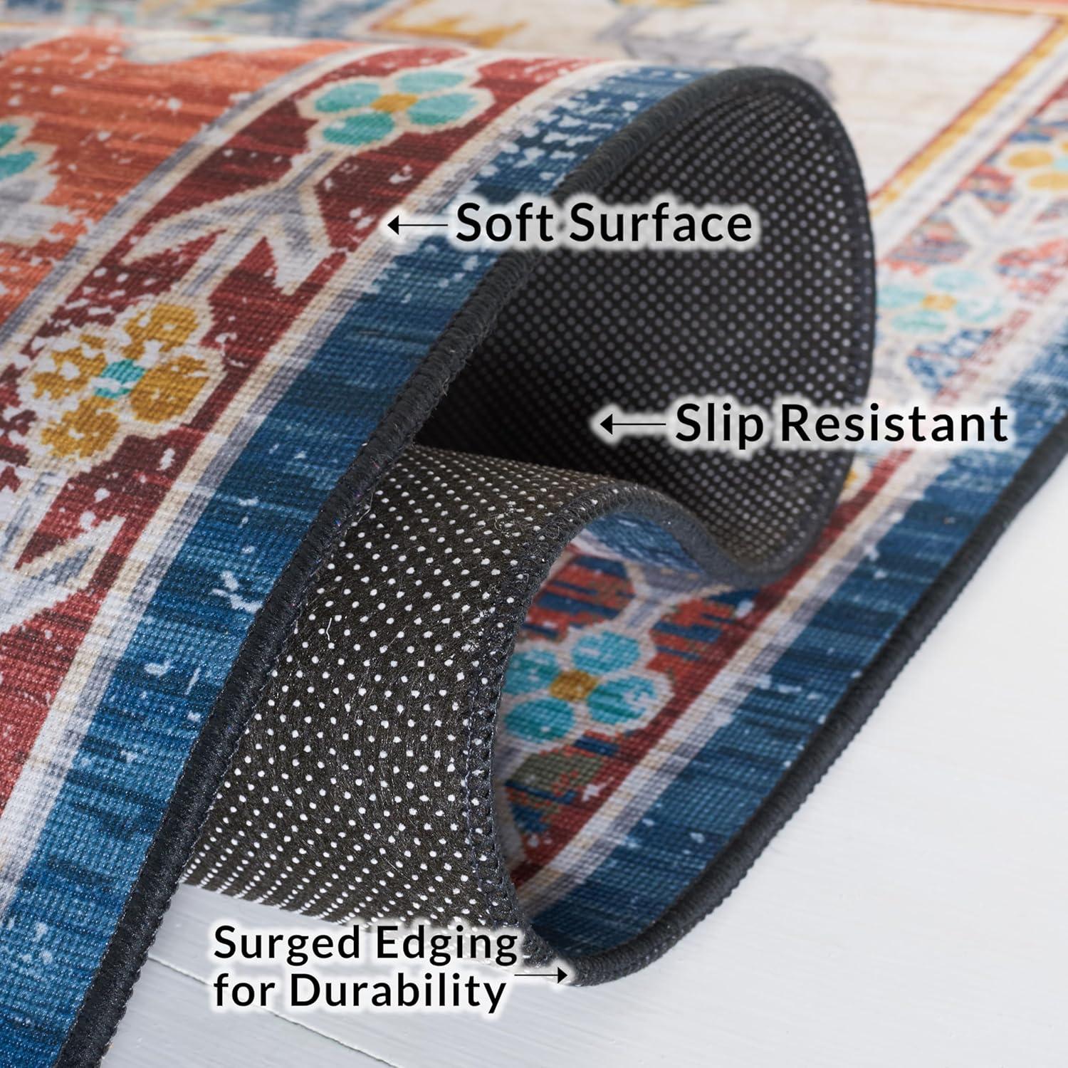 image:imageSAFAVIEH Washable Rug Tucson Collection 8 x 10 Blue amp Rust Slip Resistant amp Easy to Clean Ideal for Living Room Bedroom Dining Space TSN116MBlueRust