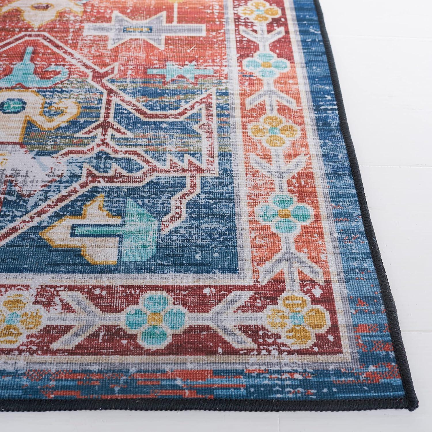 image:imageSAFAVIEH Washable Rug Tucson Collection 8 x 10 Blue amp Rust Slip Resistant amp Easy to Clean Ideal for Living Room Bedroom Dining Space TSN116MBlueRust