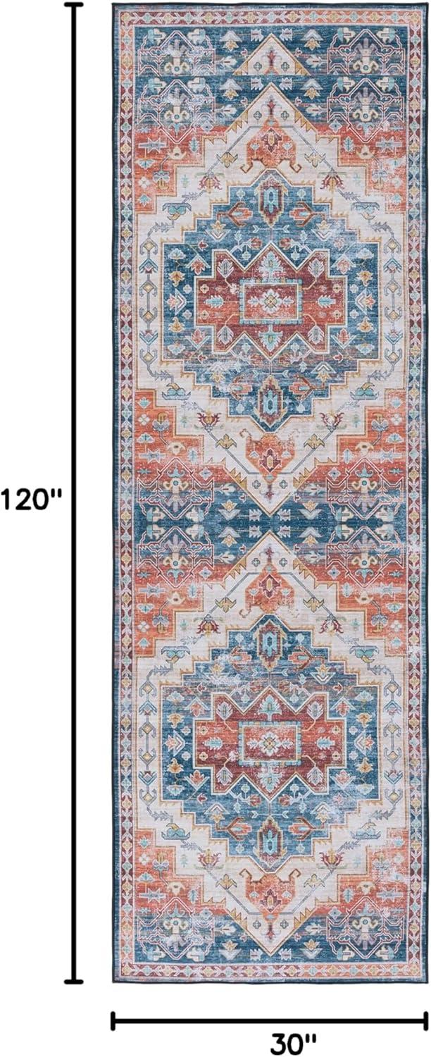 image:imageSAFAVIEH Washable Rug Tucson Collection 8 x 10 Blue amp Rust Slip Resistant amp Easy to Clean Ideal for Living Room Bedroom Dining Space TSN116MBlueRust