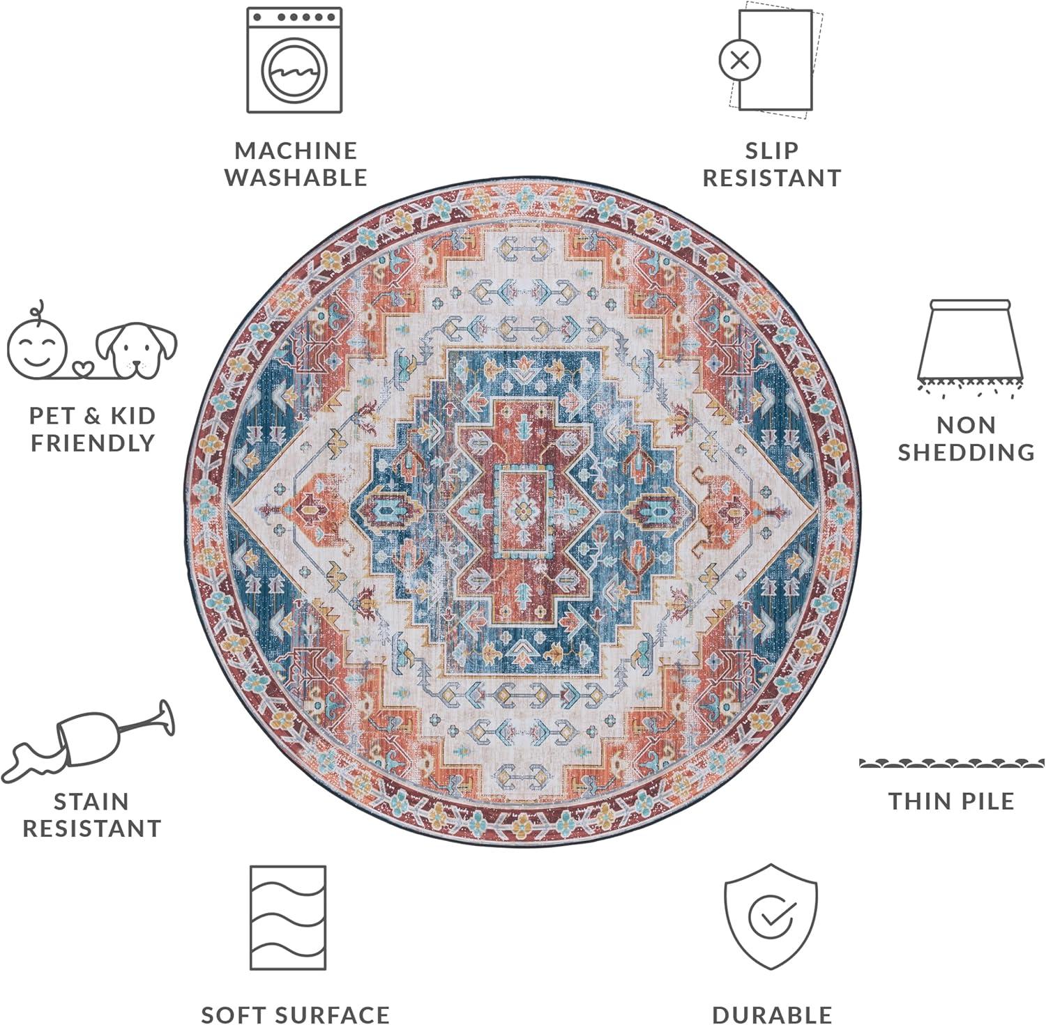 image:imageSAFAVIEH Washable Rug Tucson Collection 8 x 10 Blue amp Rust Slip Resistant amp Easy to Clean Ideal for Living Room Bedroom Dining Space TSN116MBlueRust