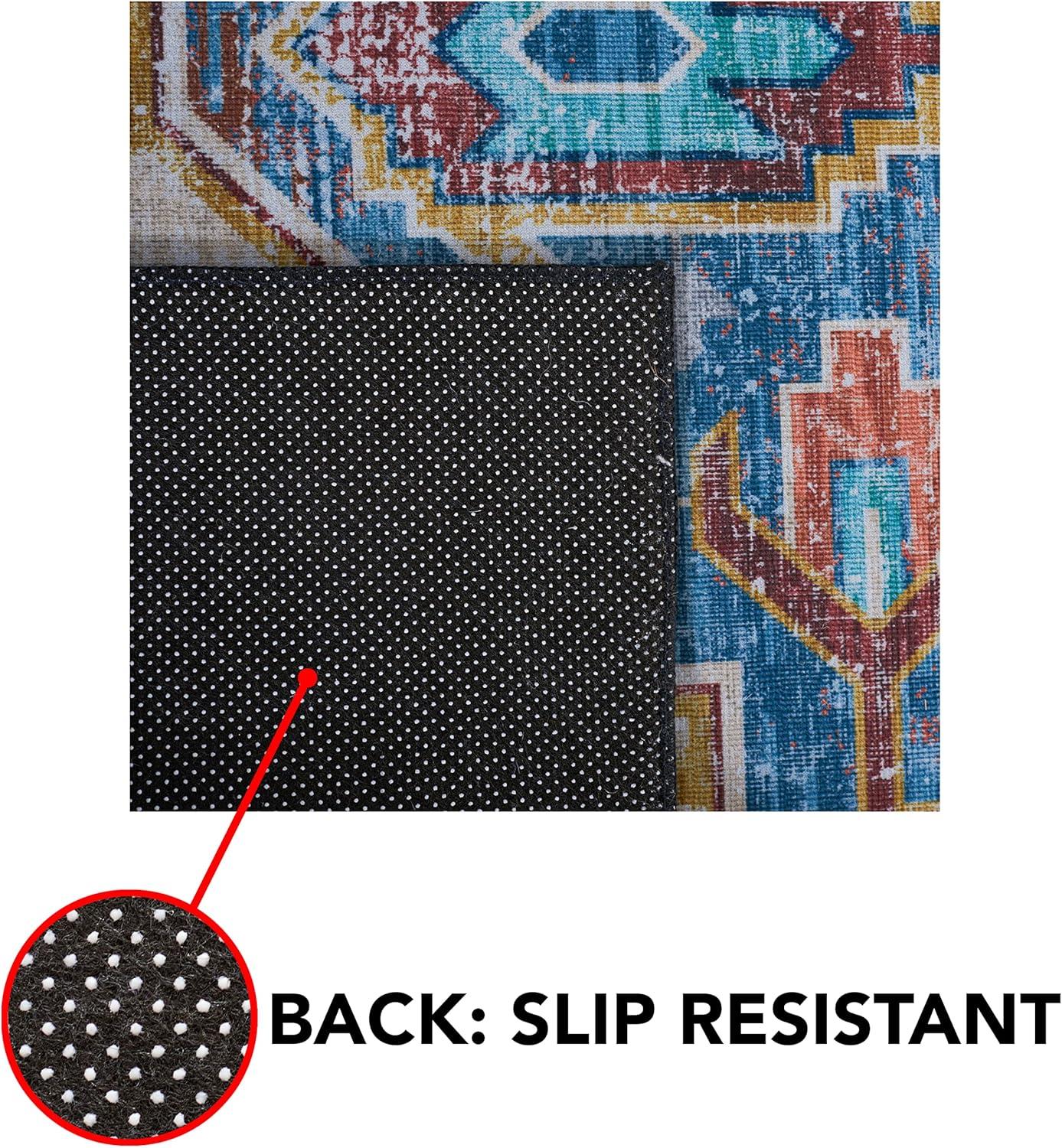image:imageSAFAVIEH Washable Rug Tucson Collection 8 x 10 Blue amp Rust Slip Resistant amp Easy to Clean Ideal for Living Room Bedroom Dining Space TSN116MBlueRust
