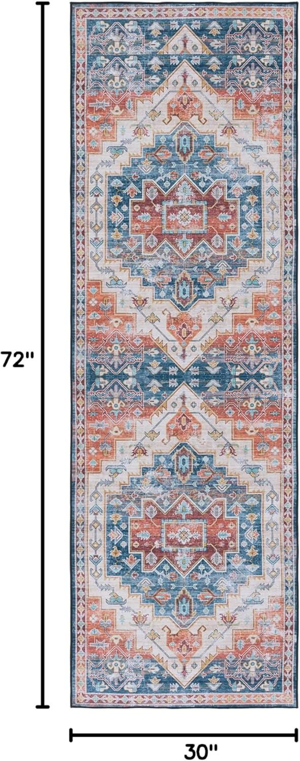 image:imageSAFAVIEH Washable Rug Tucson Collection 8 x 10 Blue amp Rust Slip Resistant amp Easy to Clean Ideal for Living Room Bedroom Dining Space TSN116MBlueRust