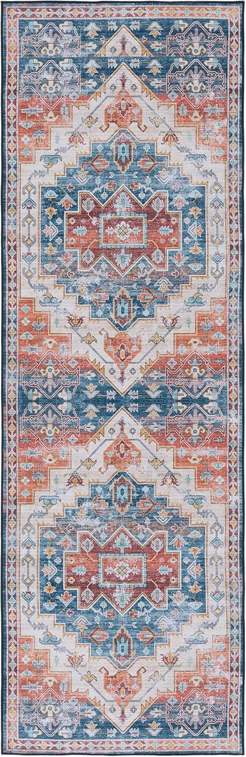 image:imageSAFAVIEH Washable Rug Tucson Collection 8 x 10 Blue amp Rust Slip Resistant amp Easy to Clean Ideal for Living Room Bedroom Dining Space TSN116MBlueRust