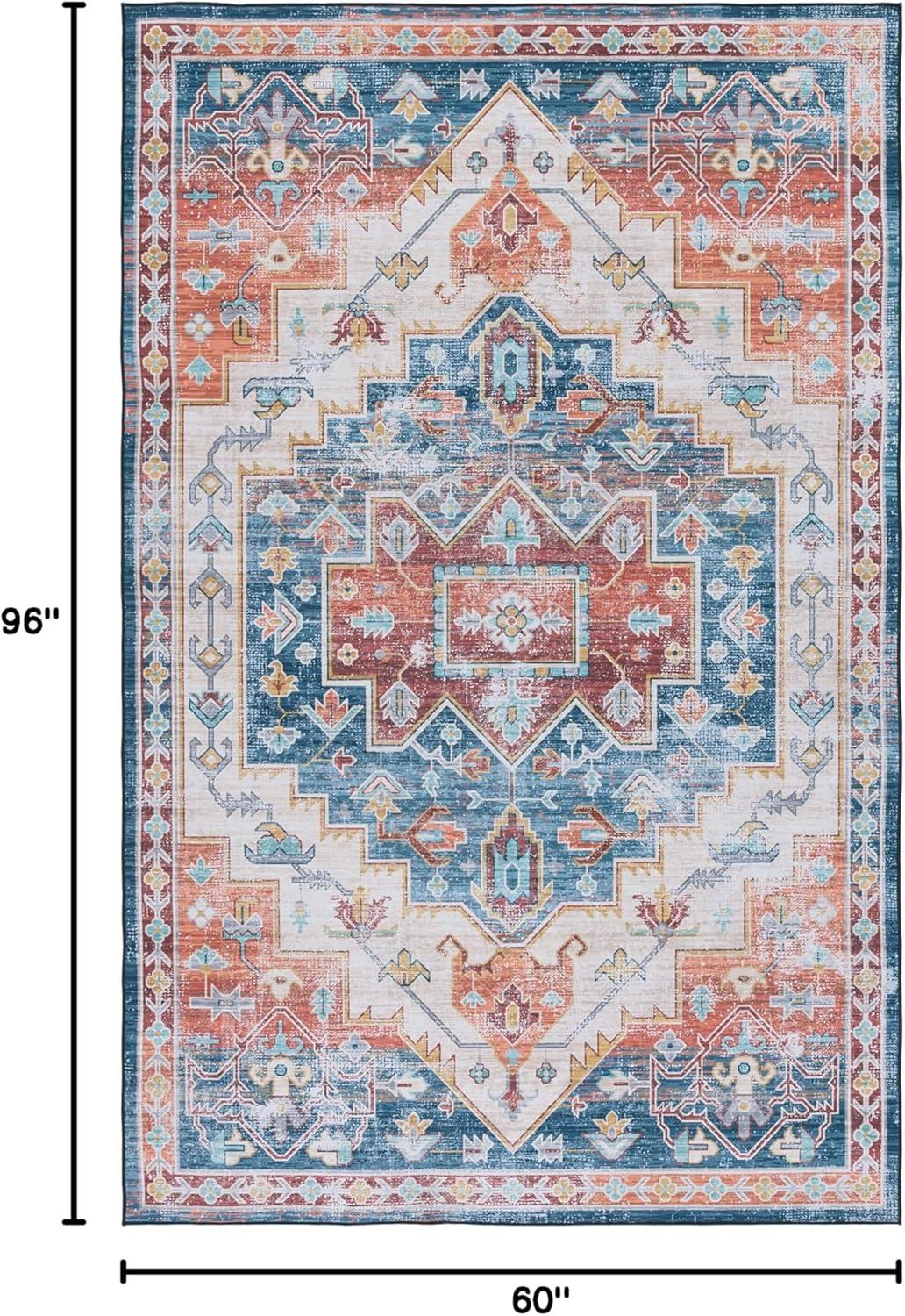 image:imageSAFAVIEH Washable Rug Tucson Collection 8 x 10 Blue amp Rust Slip Resistant amp Easy to Clean Ideal for Living Room Bedroom Dining Space TSN116MBlueRust