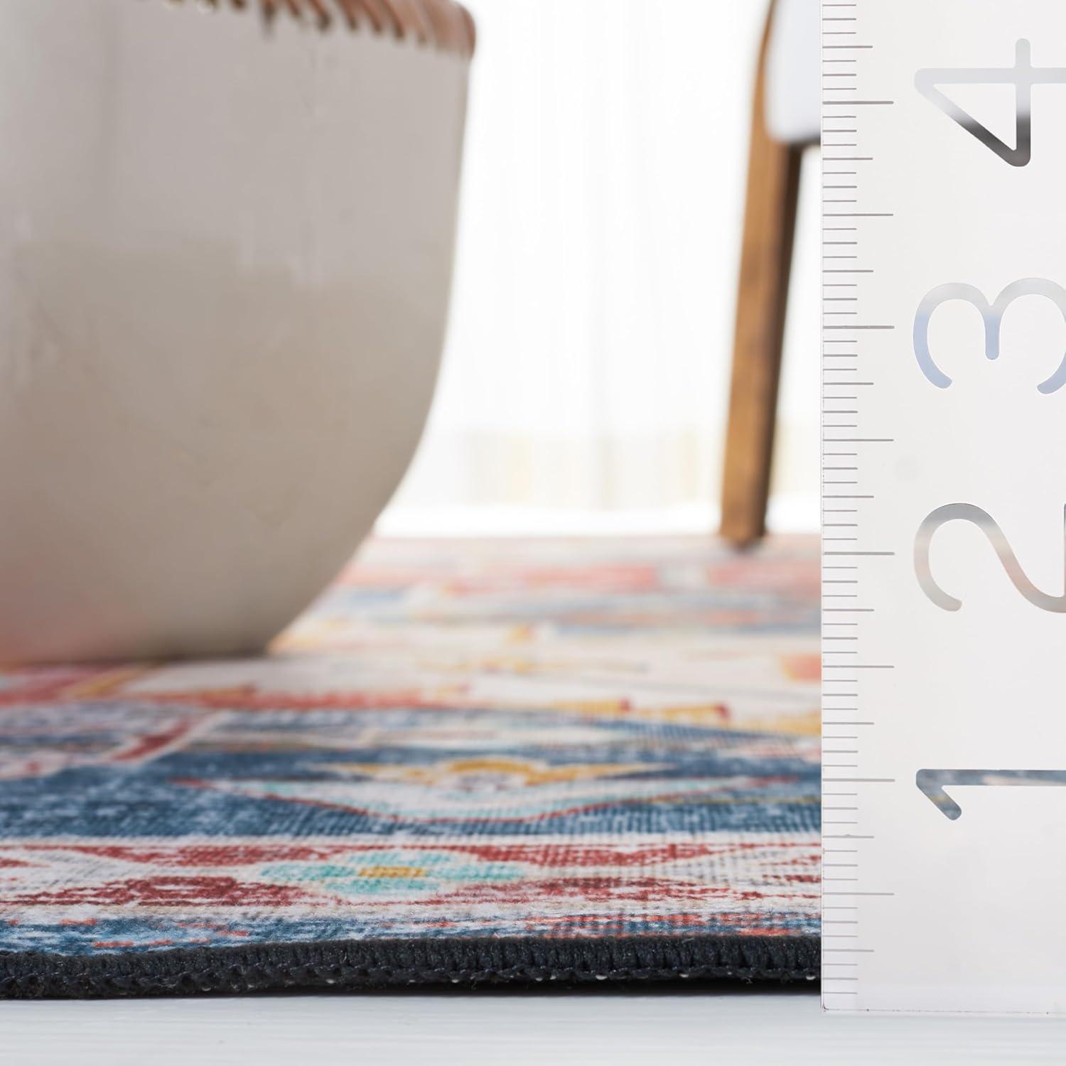 image:imageSAFAVIEH Washable Rug Tucson Collection 8 x 10 Blue amp Rust Slip Resistant amp Easy to Clean Ideal for Living Room Bedroom Dining Space TSN116MBlueRust