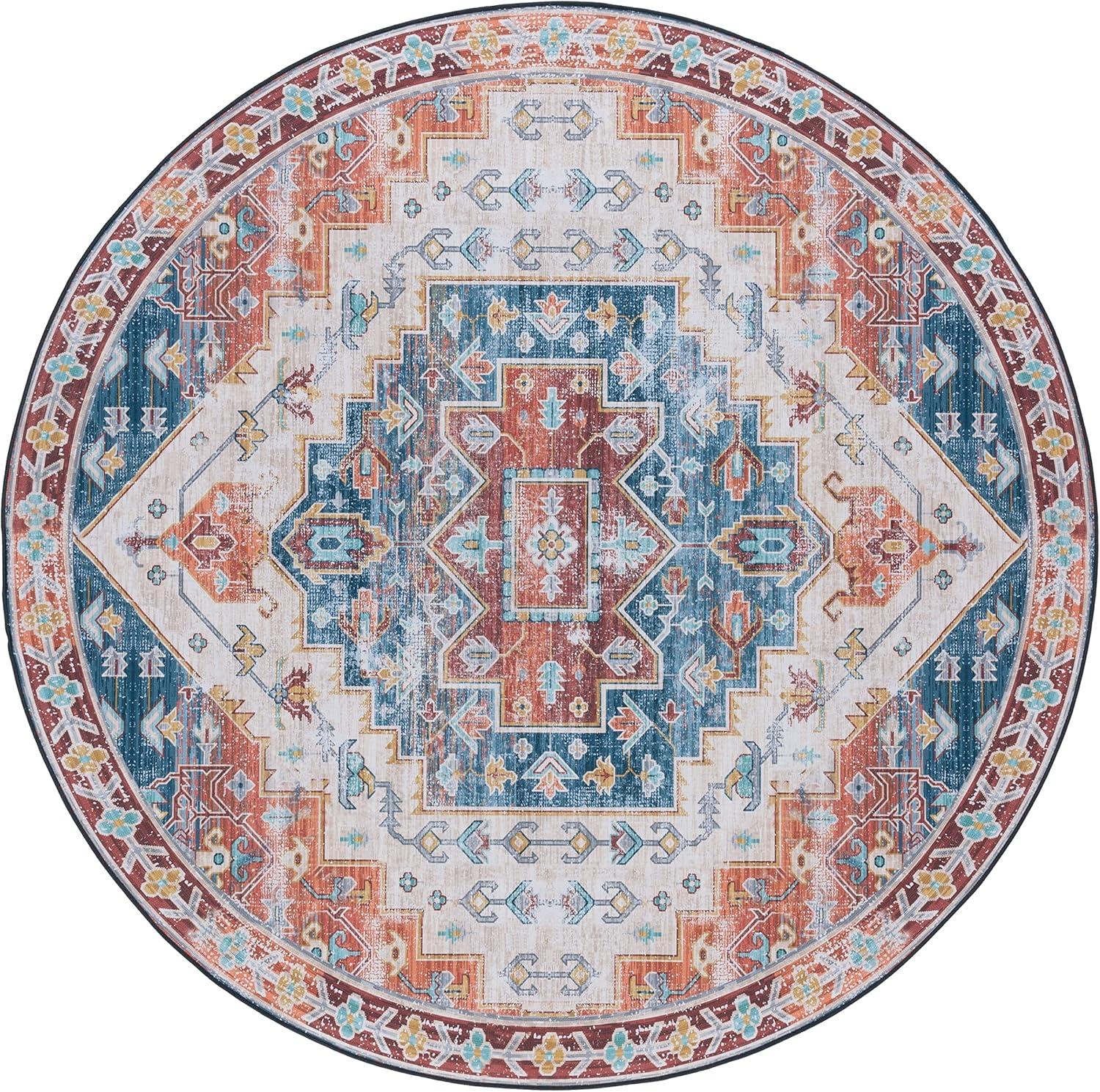 image:imageSAFAVIEH Washable Rug Tucson Collection 8 x 10 Blue amp Rust Slip Resistant amp Easy to Clean Ideal for Living Room Bedroom Dining Space TSN116MBlueRust