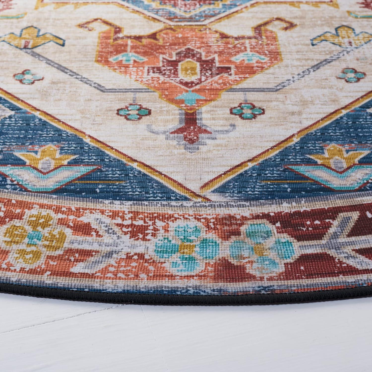 image:imageSAFAVIEH Washable Rug Tucson Collection 8 x 10 Blue amp Rust Slip Resistant amp Easy to Clean Ideal for Living Room Bedroom Dining Space TSN116MBlueRust