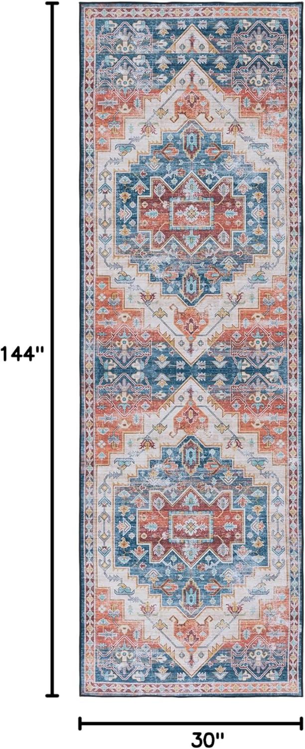 image:imageSAFAVIEH Washable Rug Tucson Collection 8 x 10 Blue amp Rust Slip Resistant amp Easy to Clean Ideal for Living Room Bedroom Dining Space TSN116MBlueRust