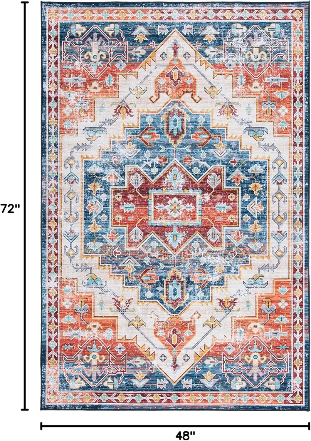 image:imageSAFAVIEH Washable Rug Tucson Collection 8 x 10 Blue amp Rust Slip Resistant amp Easy to Clean Ideal for Living Room Bedroom Dining Space TSN116MBlueRust