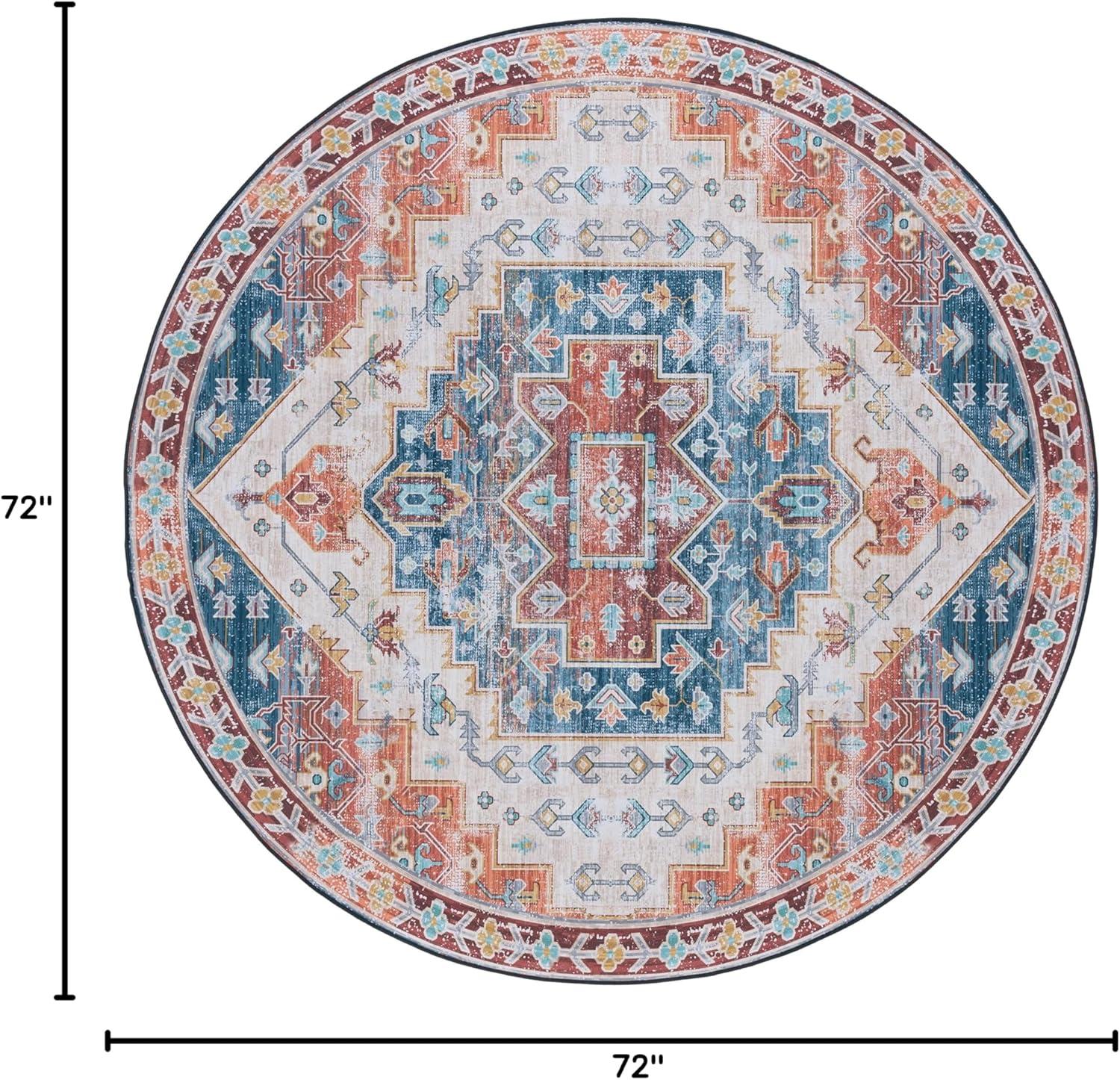 image:imageSAFAVIEH Washable Rug Tucson Collection 8 x 10 Blue amp Rust Slip Resistant amp Easy to Clean Ideal for Living Room Bedroom Dining Space TSN116MBlueRust