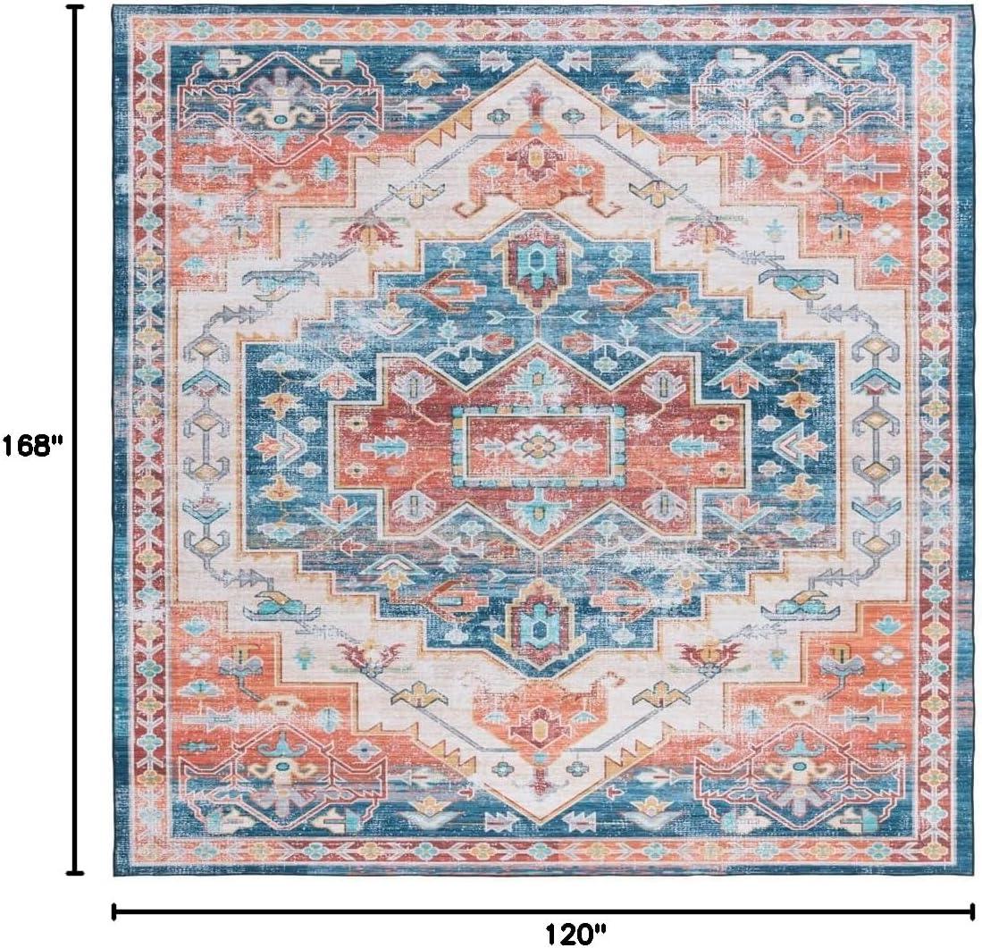image:imageSAFAVIEH Washable Rug Tucson Collection 8 x 10 Blue amp Rust Slip Resistant amp Easy to Clean Ideal for Living Room Bedroom Dining Space TSN116MBlueRust