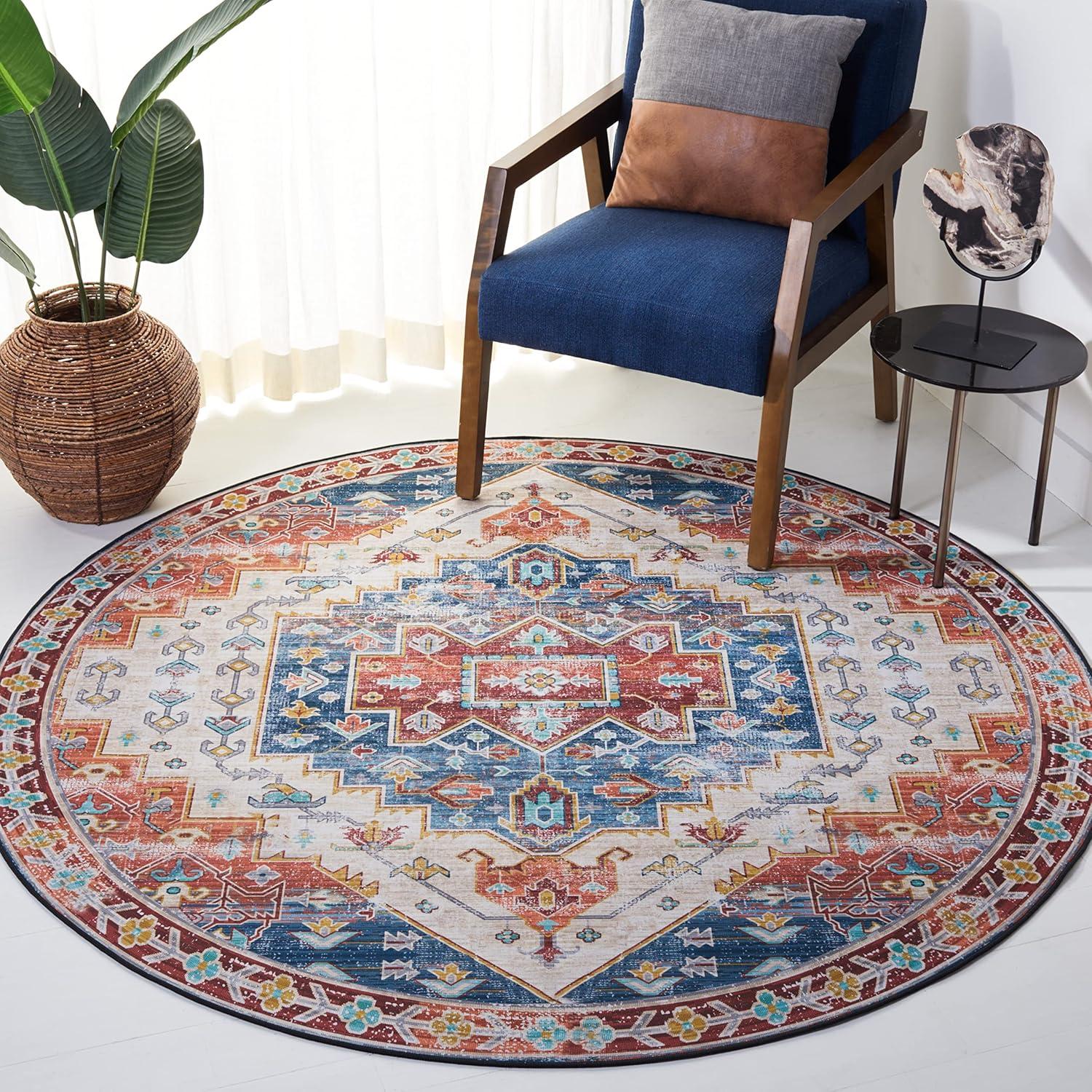 image:imageSAFAVIEH Washable Rug Tucson Collection 8 x 10 Blue amp Rust Slip Resistant amp Easy to Clean Ideal for Living Room Bedroom Dining Space TSN116MBlueRust