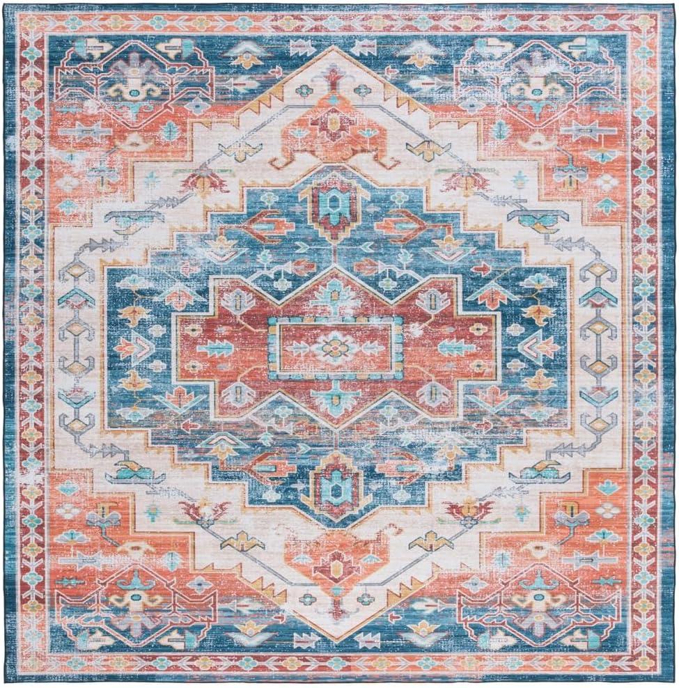 image:imageSAFAVIEH Washable Rug Tucson Collection 8 x 10 Blue amp Rust Slip Resistant amp Easy to Clean Ideal for Living Room Bedroom Dining Space TSN116MBlueRust