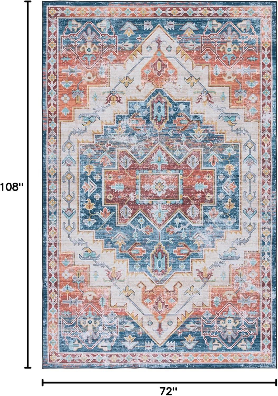 image:imageSAFAVIEH Washable Rug Tucson Collection 8 x 10 Blue amp Rust Slip Resistant amp Easy to Clean Ideal for Living Room Bedroom Dining Space TSN116MBlueRust