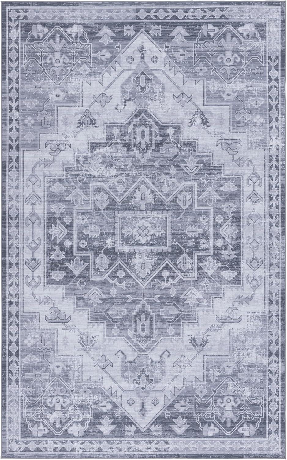 image:imageSAFAVIEH Washable Rug Tucson Collection 8 x 10 Blue amp Rust Slip Resistant amp Easy to Clean Ideal for Living Room Bedroom Dining Space TSN116MGreyLight Grey