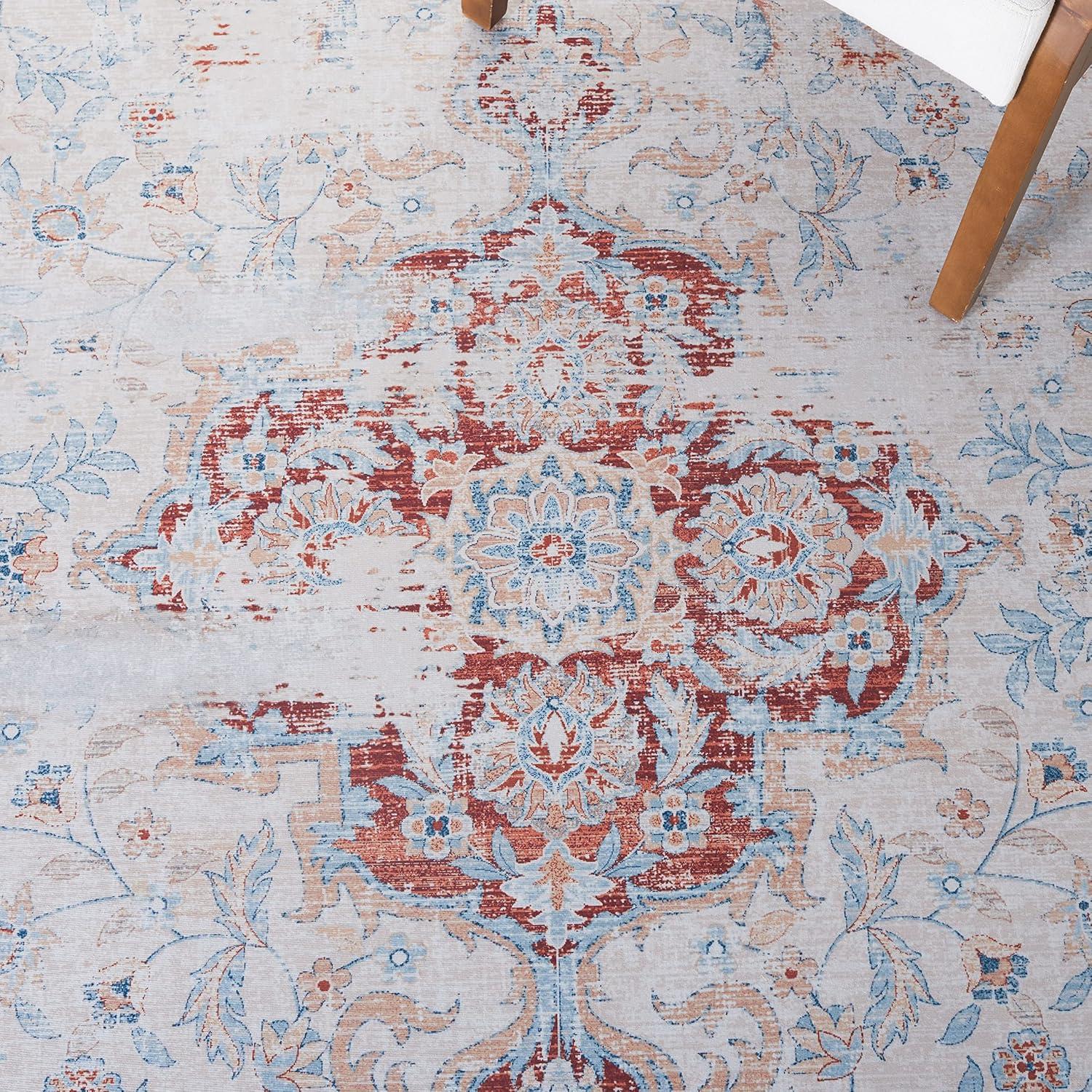 image:imageSAFAVIEH Washable Rug Tucson Collection 8 x 10 Grey amp Rust Slip Resistant amp Easy to Clean Ideal for Living Room Bedroom Dining Space TSN117FBeigeRust