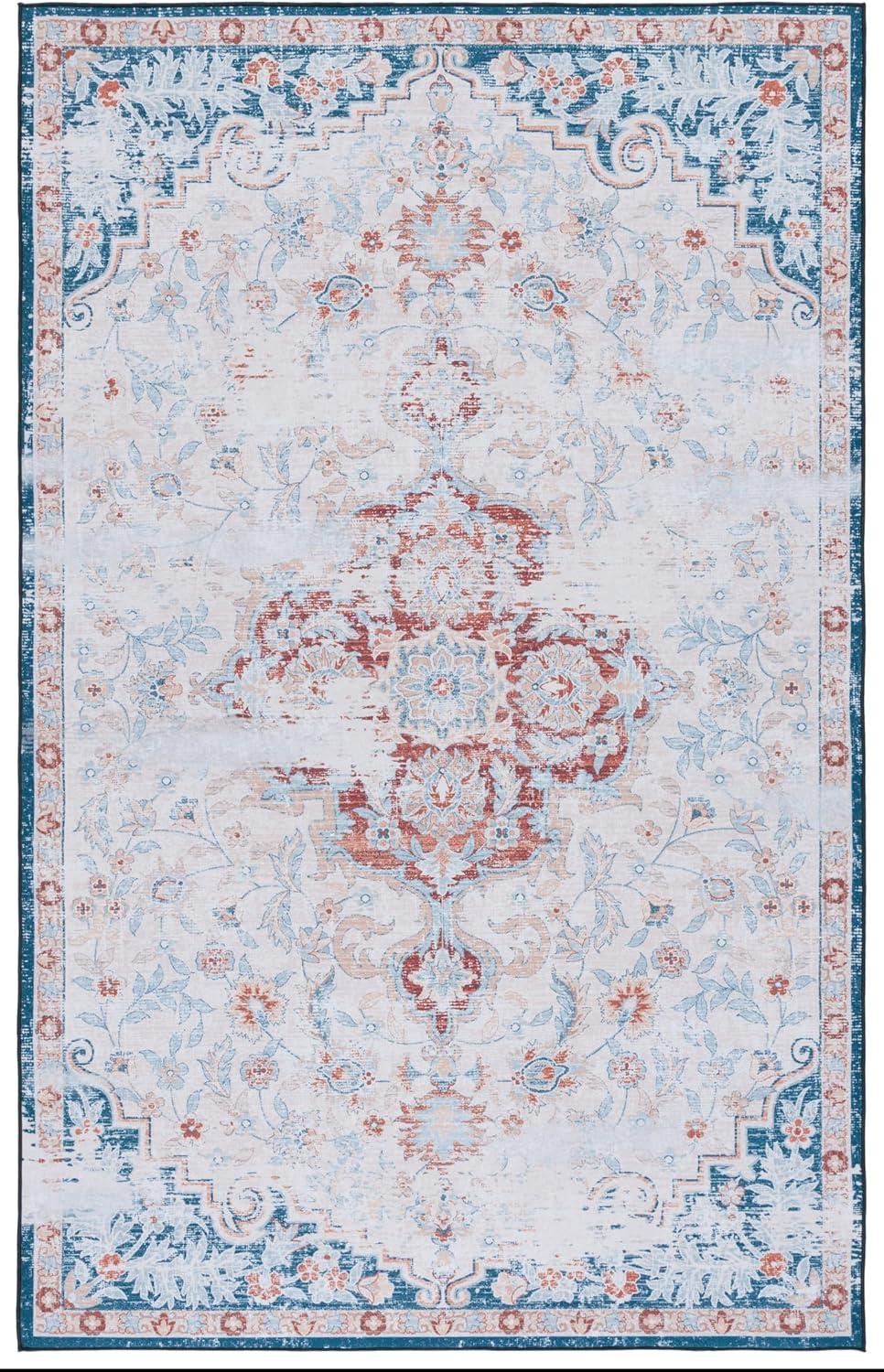 image:imageSAFAVIEH Washable Rug Tucson Collection 8 x 10 Grey amp Rust Slip Resistant amp Easy to Clean Ideal for Living Room Bedroom Dining Space TSN117FBeigeRust
