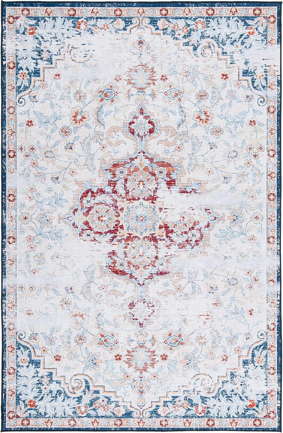 image:imageSAFAVIEH Washable Rug Tucson Collection 8 x 10 Grey amp Rust Slip Resistant amp Easy to Clean Ideal for Living Room Bedroom Dining Space TSN117FBeigeRust