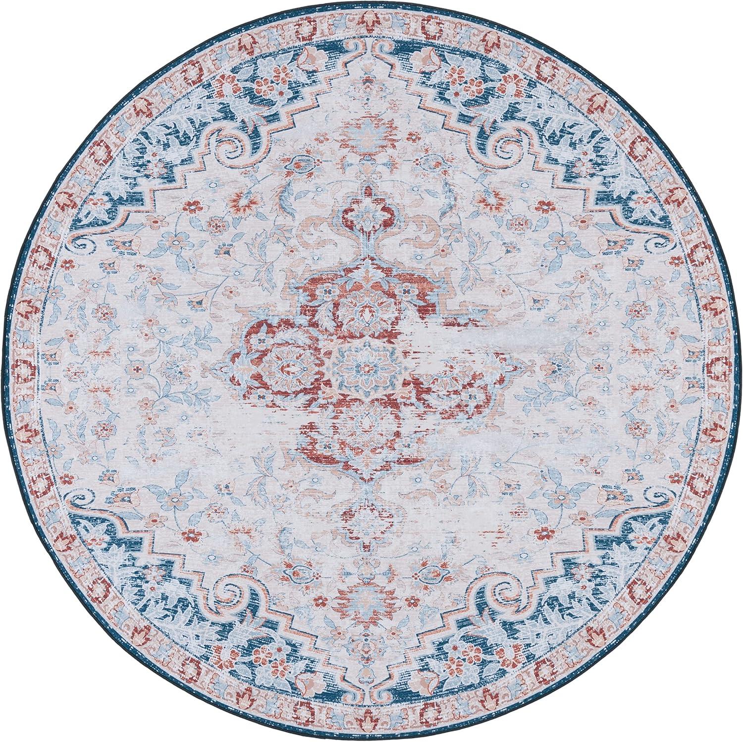 image:imageSAFAVIEH Washable Rug Tucson Collection 8 x 10 Grey amp Rust Slip Resistant amp Easy to Clean Ideal for Living Room Bedroom Dining Space TSN117FBeigeRust