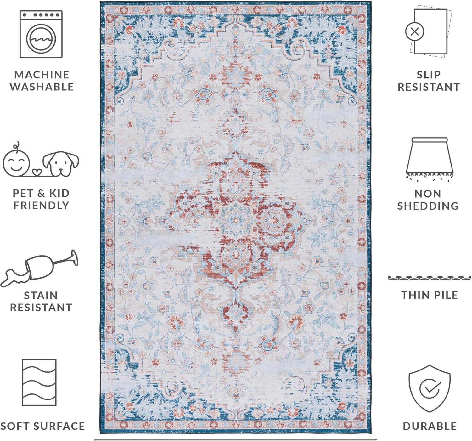 image:imageSAFAVIEH Washable Rug Tucson Collection 8 x 10 Grey amp Rust Slip Resistant amp Easy to Clean Ideal for Living Room Bedroom Dining Space TSN117FBeigeRust