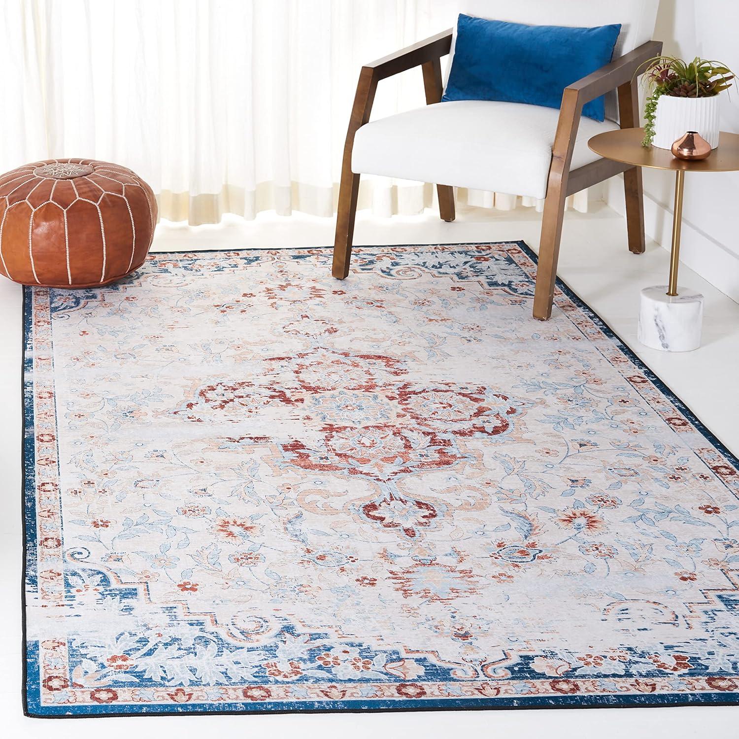 image:imageSAFAVIEH Washable Rug Tucson Collection 8 x 10 Grey amp Rust Slip Resistant amp Easy to Clean Ideal for Living Room Bedroom Dining Space TSN117FBeigeRust