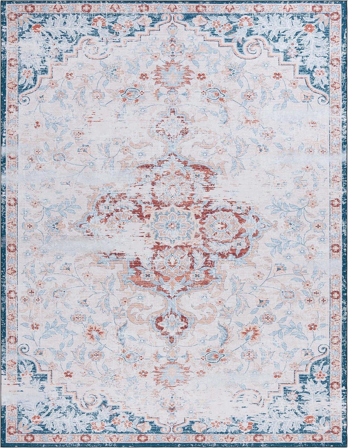image:imageSAFAVIEH Washable Rug Tucson Collection 8 x 10 Grey amp Rust Slip Resistant amp Easy to Clean Ideal for Living Room Bedroom Dining Space TSN117FBeigeRust