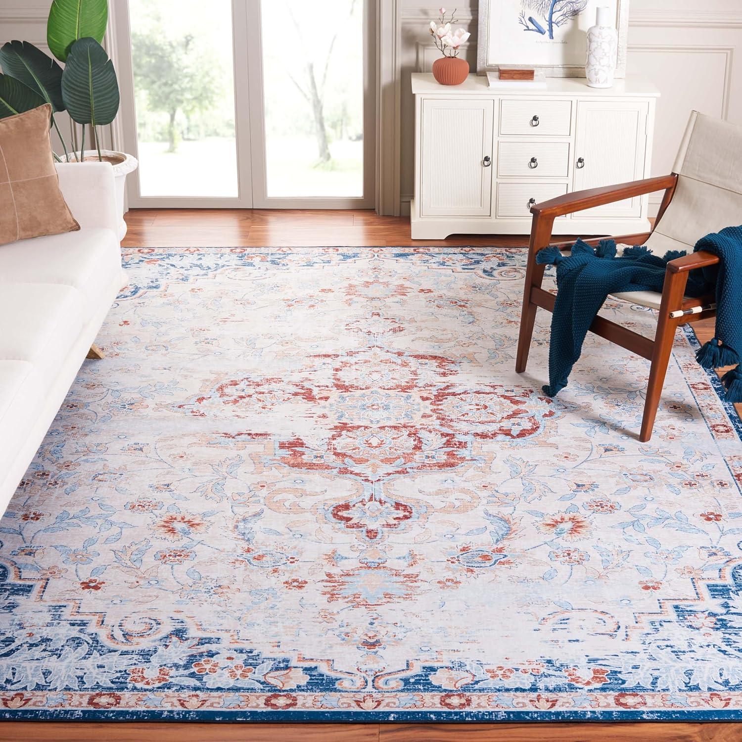 image:imageSAFAVIEH Washable Rug Tucson Collection 8 x 10 Grey amp Rust Slip Resistant amp Easy to Clean Ideal for Living Room Bedroom Dining Space TSN117FBeigeRust