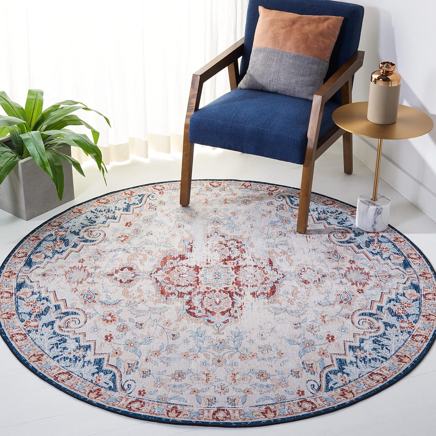 image:imageSAFAVIEH Washable Rug Tucson Collection 8 x 10 Grey amp Rust Slip Resistant amp Easy to Clean Ideal for Living Room Bedroom Dining Space TSN117FBeigeRust