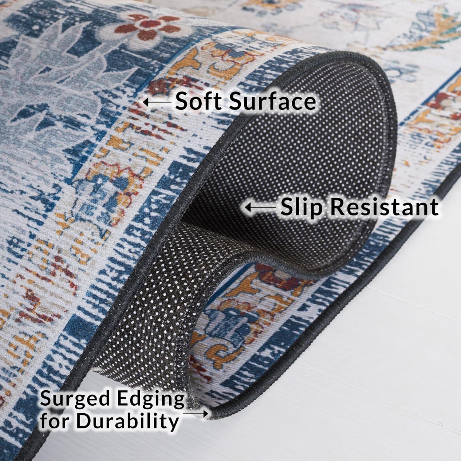 image:imageSAFAVIEH Washable Rug Tucson Collection 8 x 10 Grey amp Rust Slip Resistant amp Easy to Clean Ideal for Living Room Bedroom Dining Space TSN117FGreyRust
