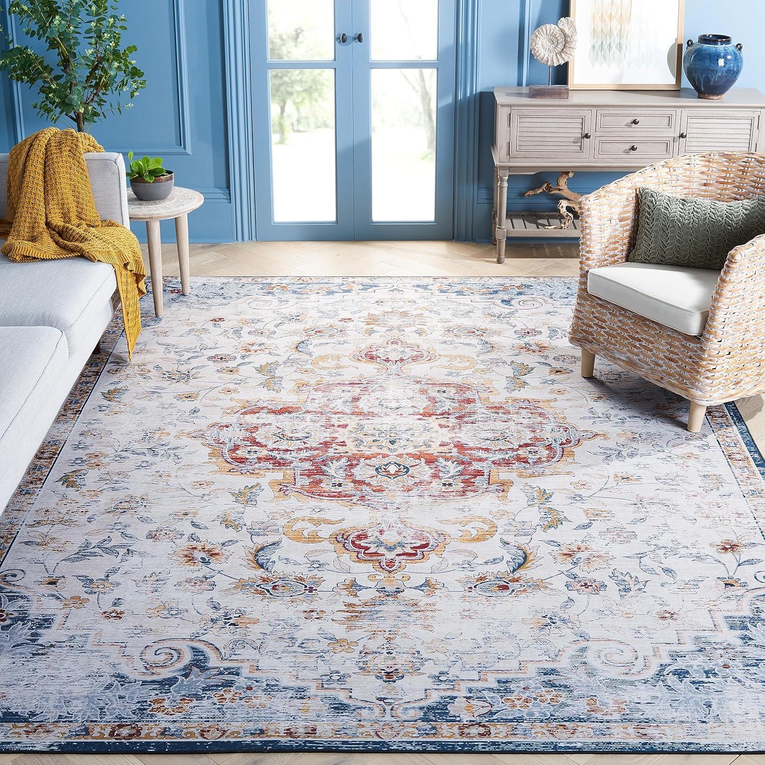 image:imageSAFAVIEH Washable Rug Tucson Collection 8 x 10 Grey amp Rust Slip Resistant amp Easy to Clean Ideal for Living Room Bedroom Dining Space TSN117FGreyRust