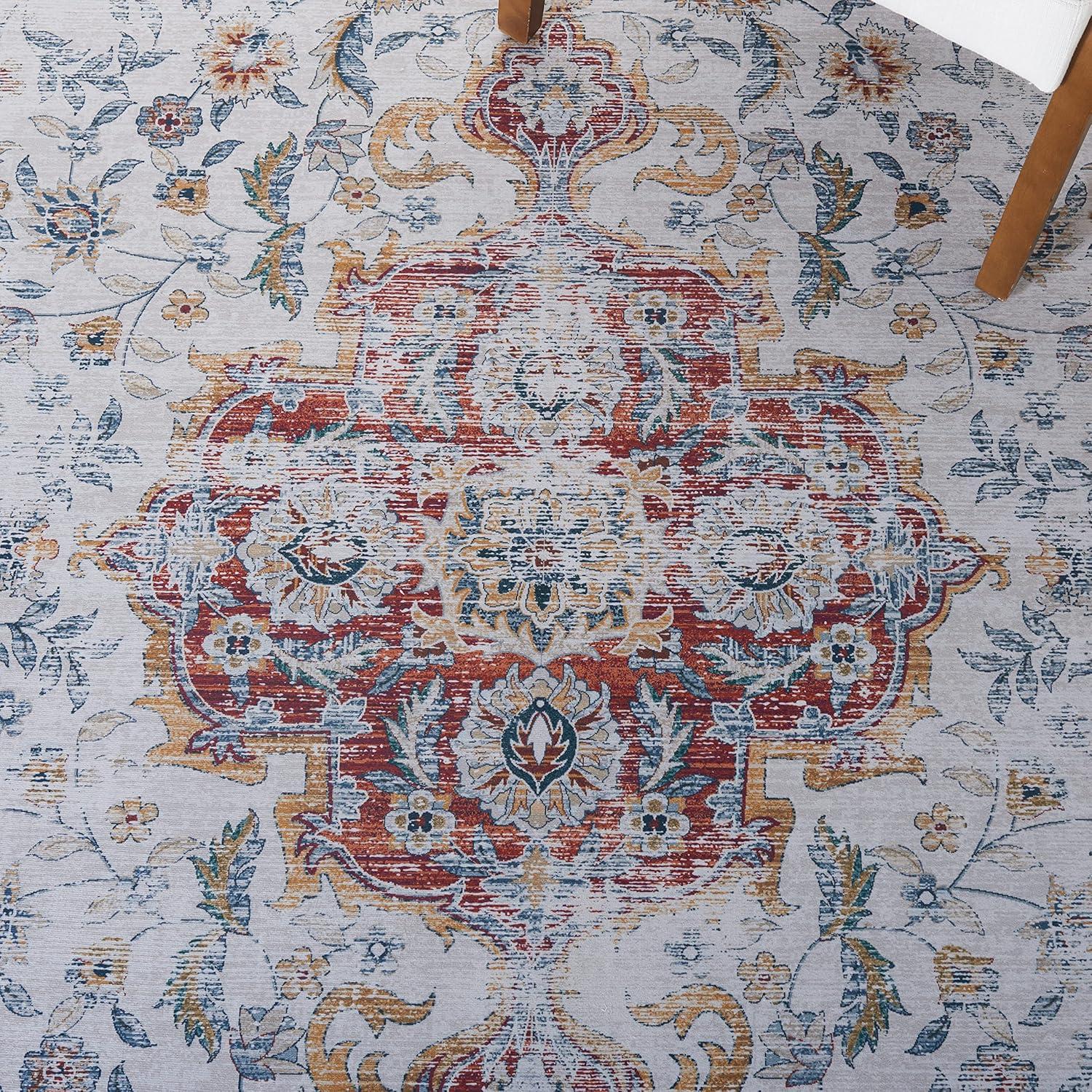 image:imageSAFAVIEH Washable Rug Tucson Collection 8 x 10 Grey amp Rust Slip Resistant amp Easy to Clean Ideal for Living Room Bedroom Dining Space TSN117FGreyRust